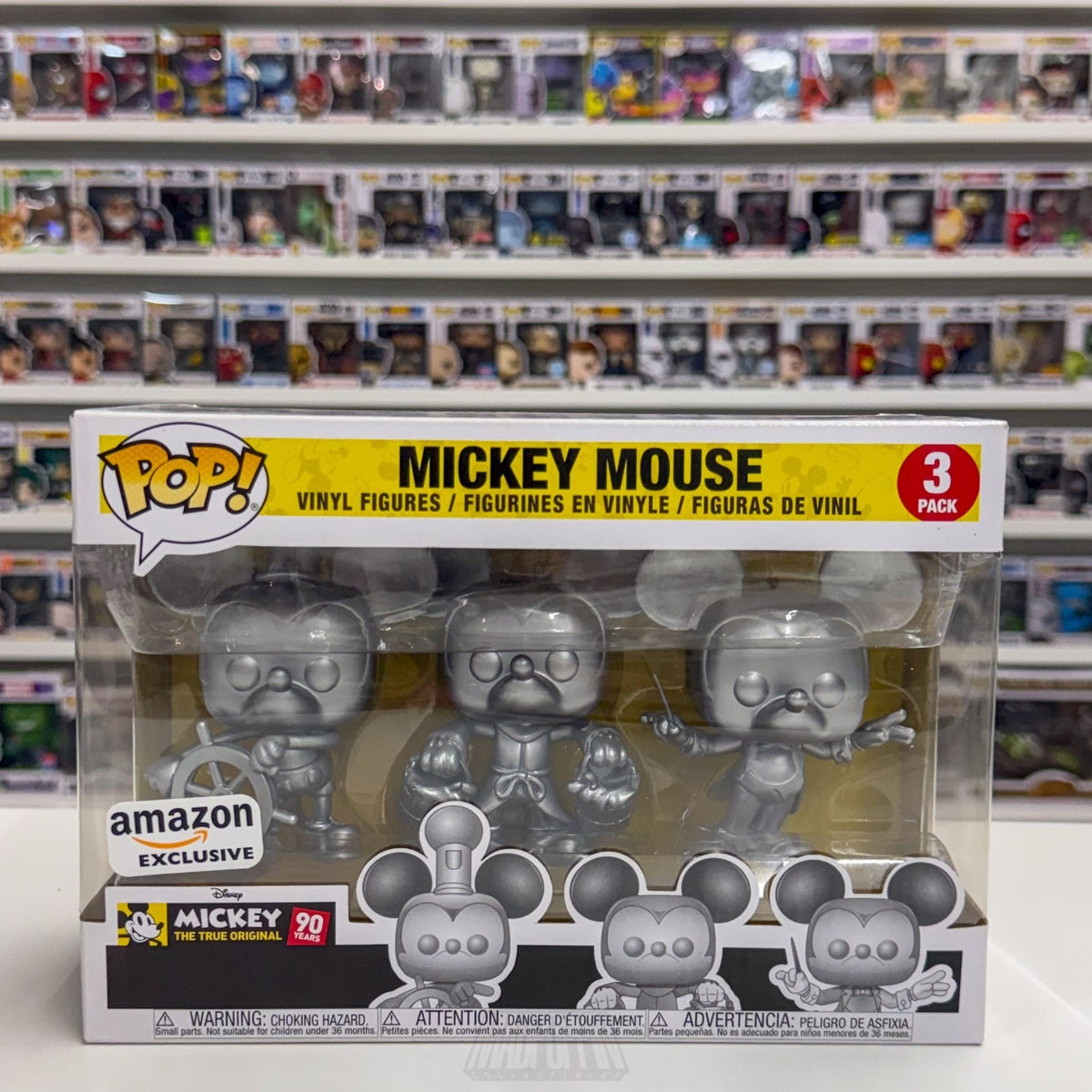 Funko Pop Disney Mickey Mouse Silver 3 Pack Amazon Exclusive Toy Vinyl Figures
