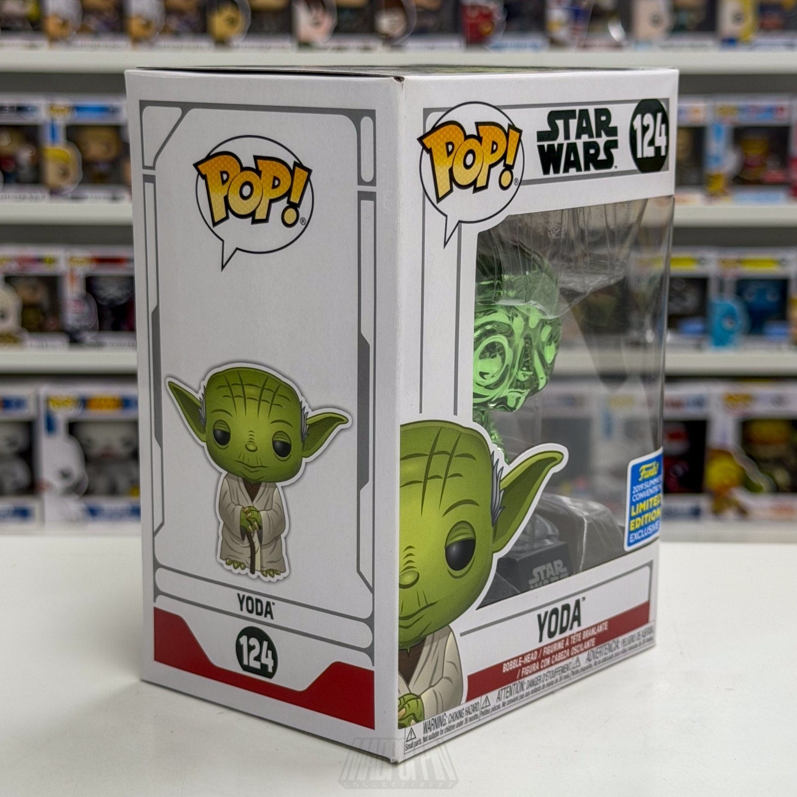 Funko Pop Star Wars Yoda Green Chrome SDCC Summer 124 Jedi Master Vinyl Figure
