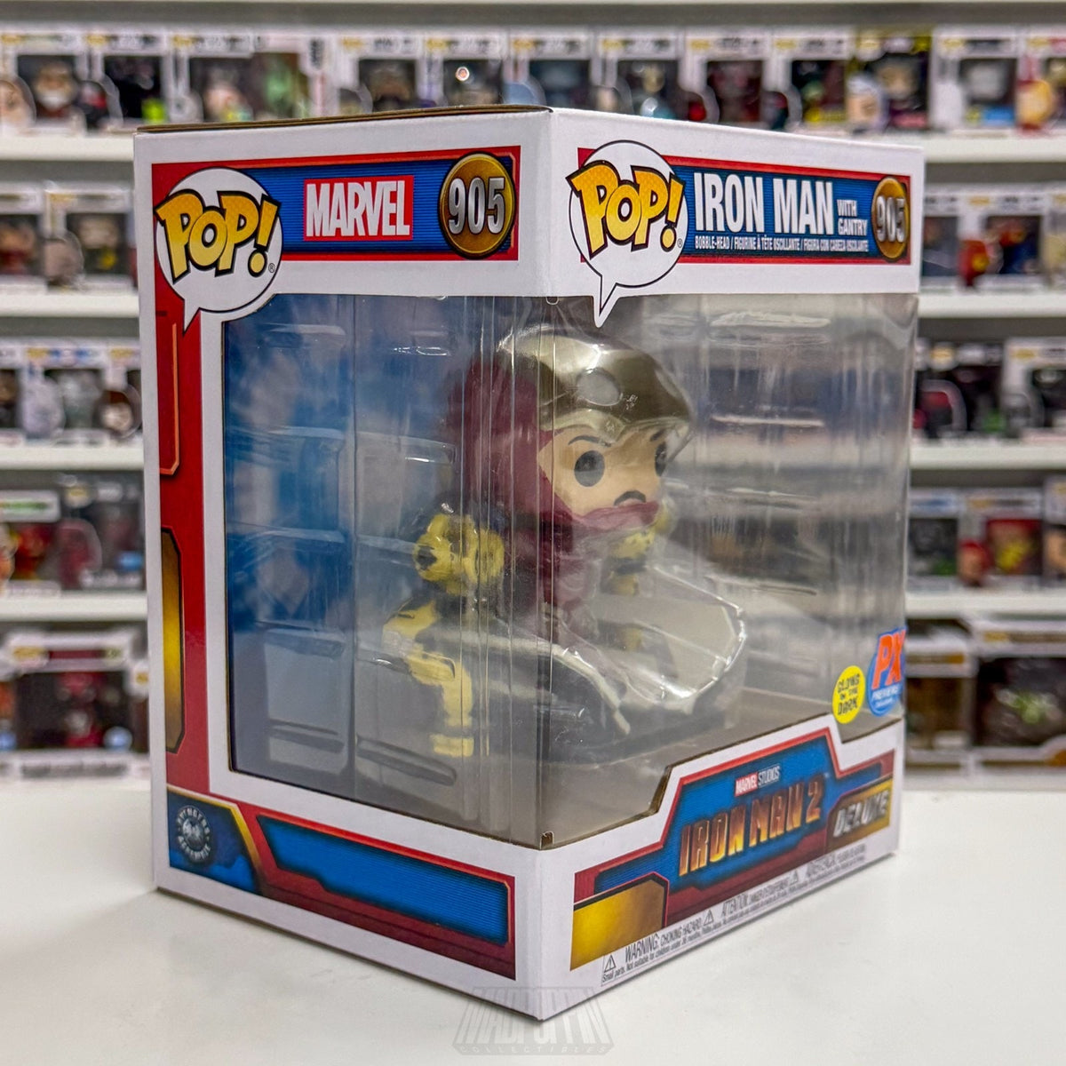 Funko Pop Marvel Iron Man w/Gantry GLow PX 905 MCU Superhero Deluxe Vinyl Figure