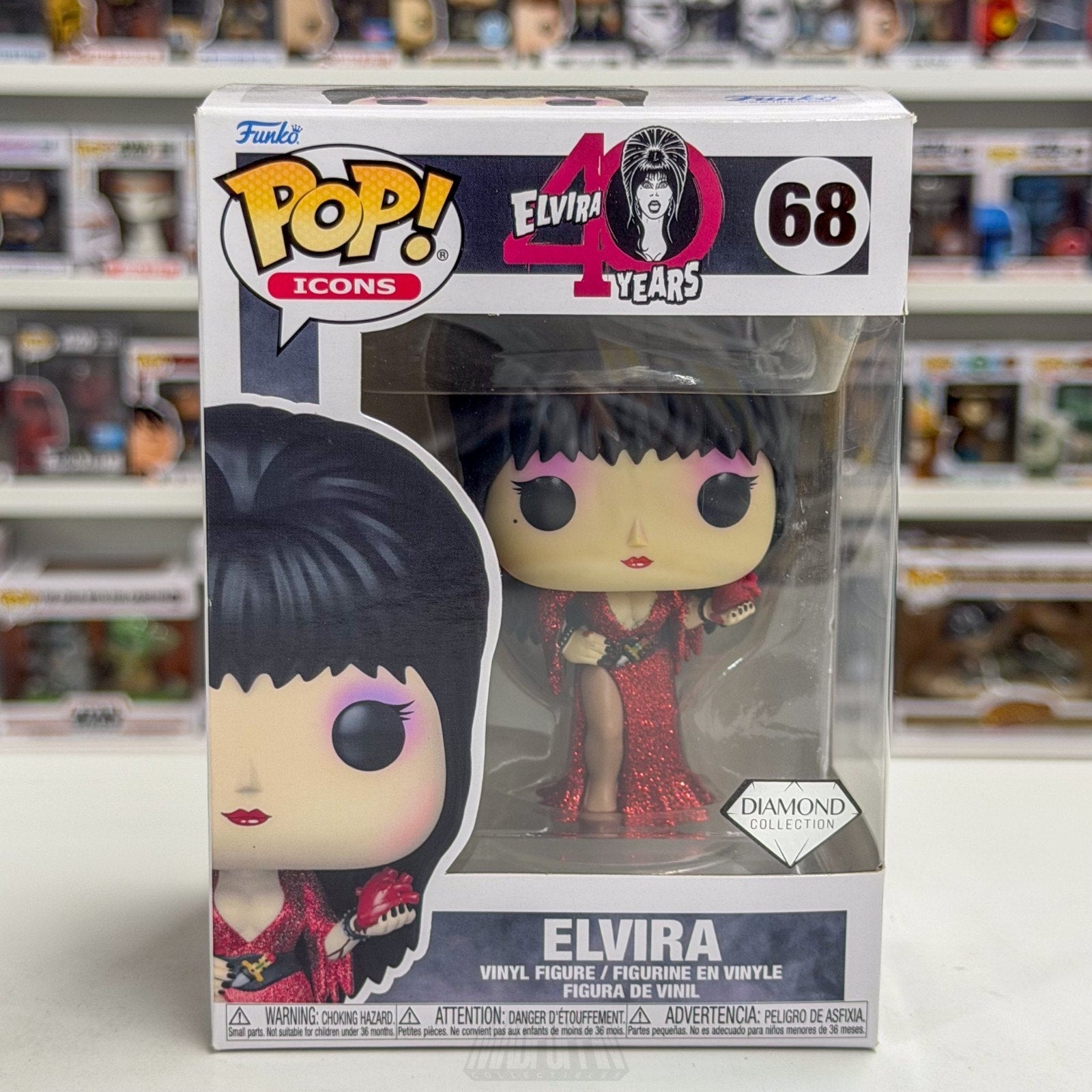 Funko Pop Icons Elvira Mistress of the Dark Diamond Glitter 68 Toy Vinyl Figure