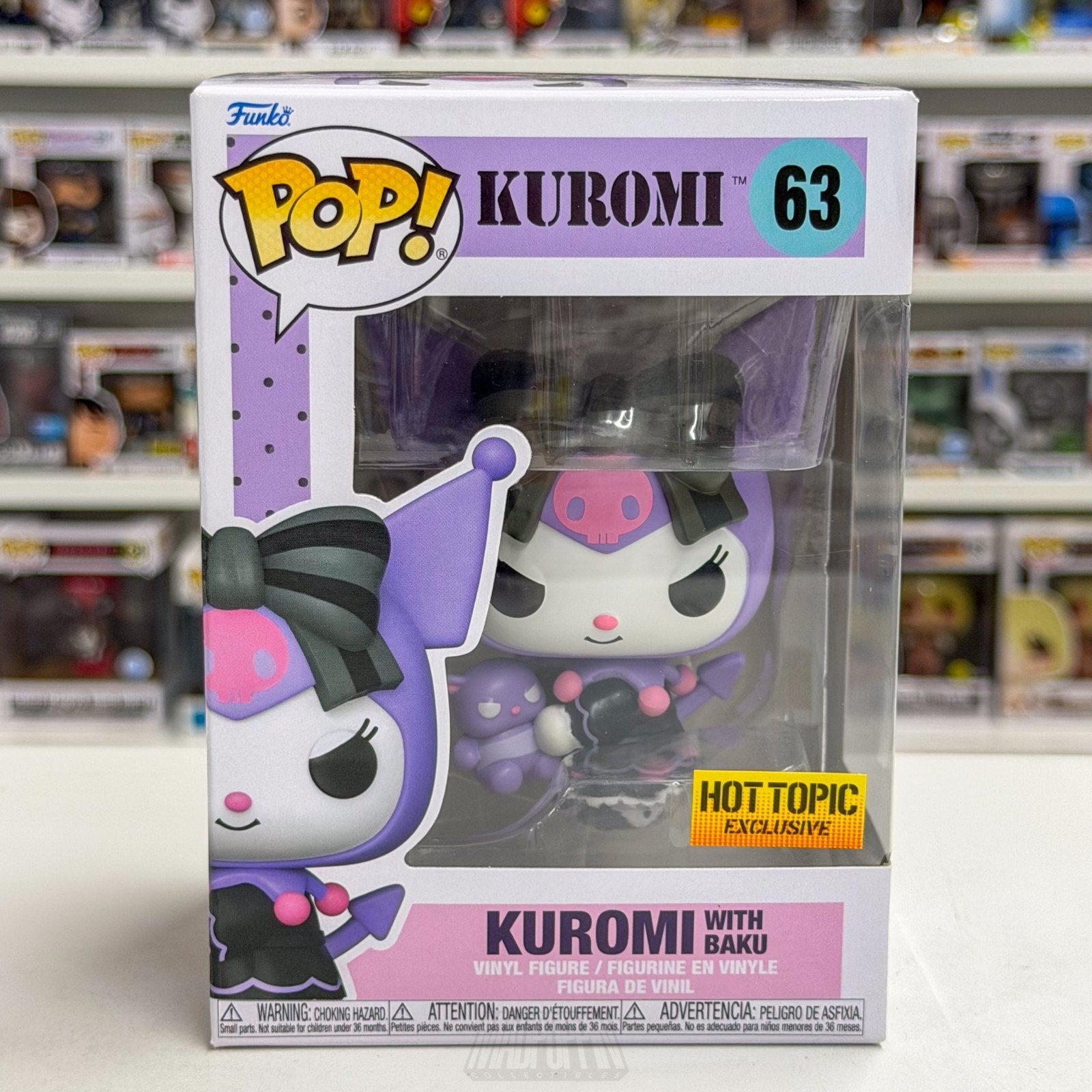 Funko Pop Sanrio Kuromi w/Baku Hot Topic 63 Kawaii Cute Rabbit Toy Vinyl Figure
