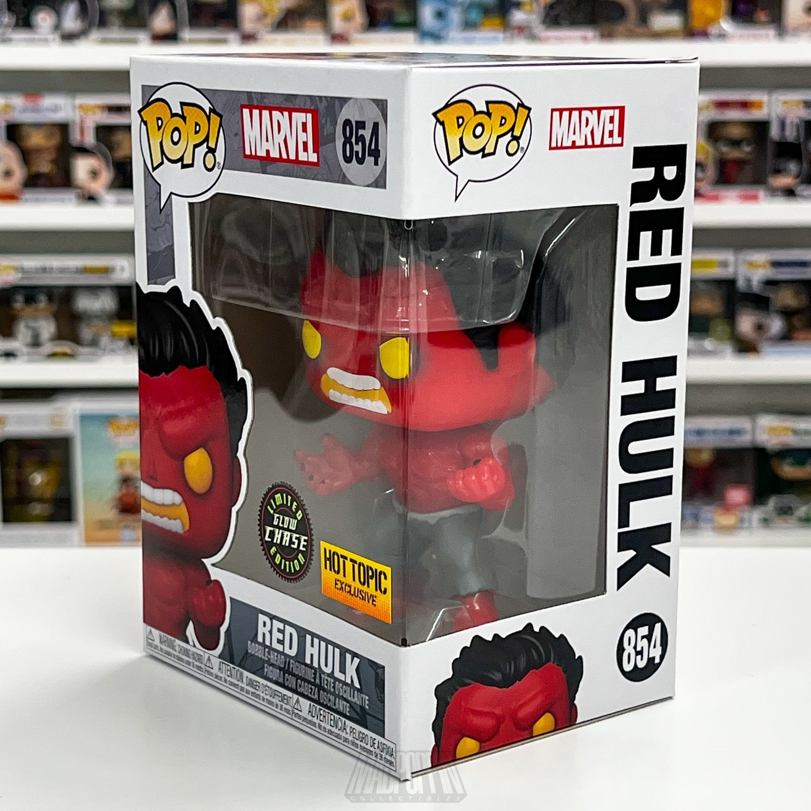 Funko Pop Marvel Red Hulk 854 Glow Chase Hot Topic Exclusive Vinyl Figure Bobble