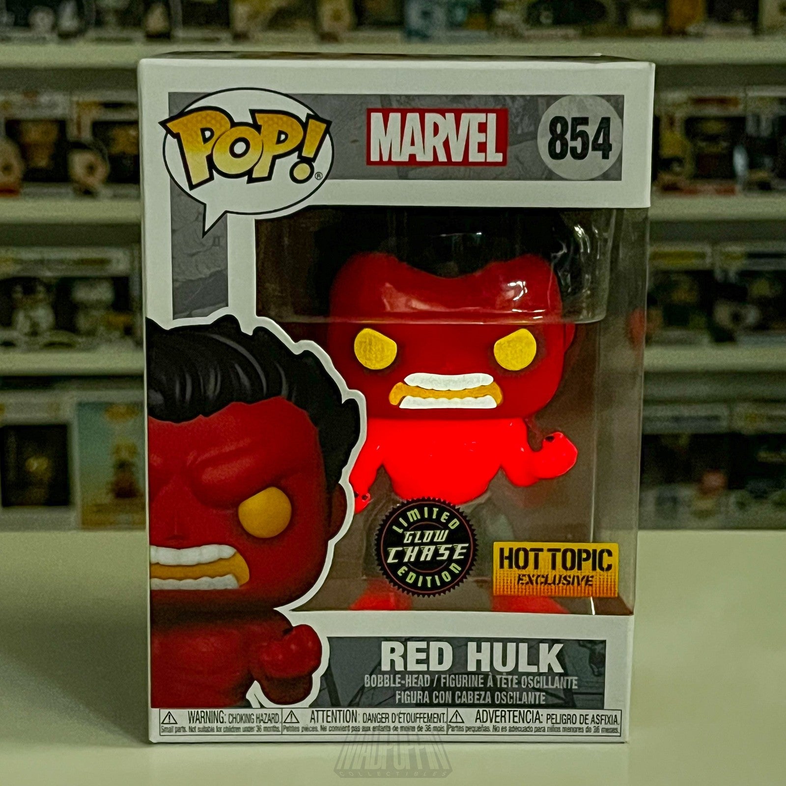 Funko Pop Marvel Red Hulk 854 Glow Chase Hot Topic Exclusive Vinyl Figure Bobble
