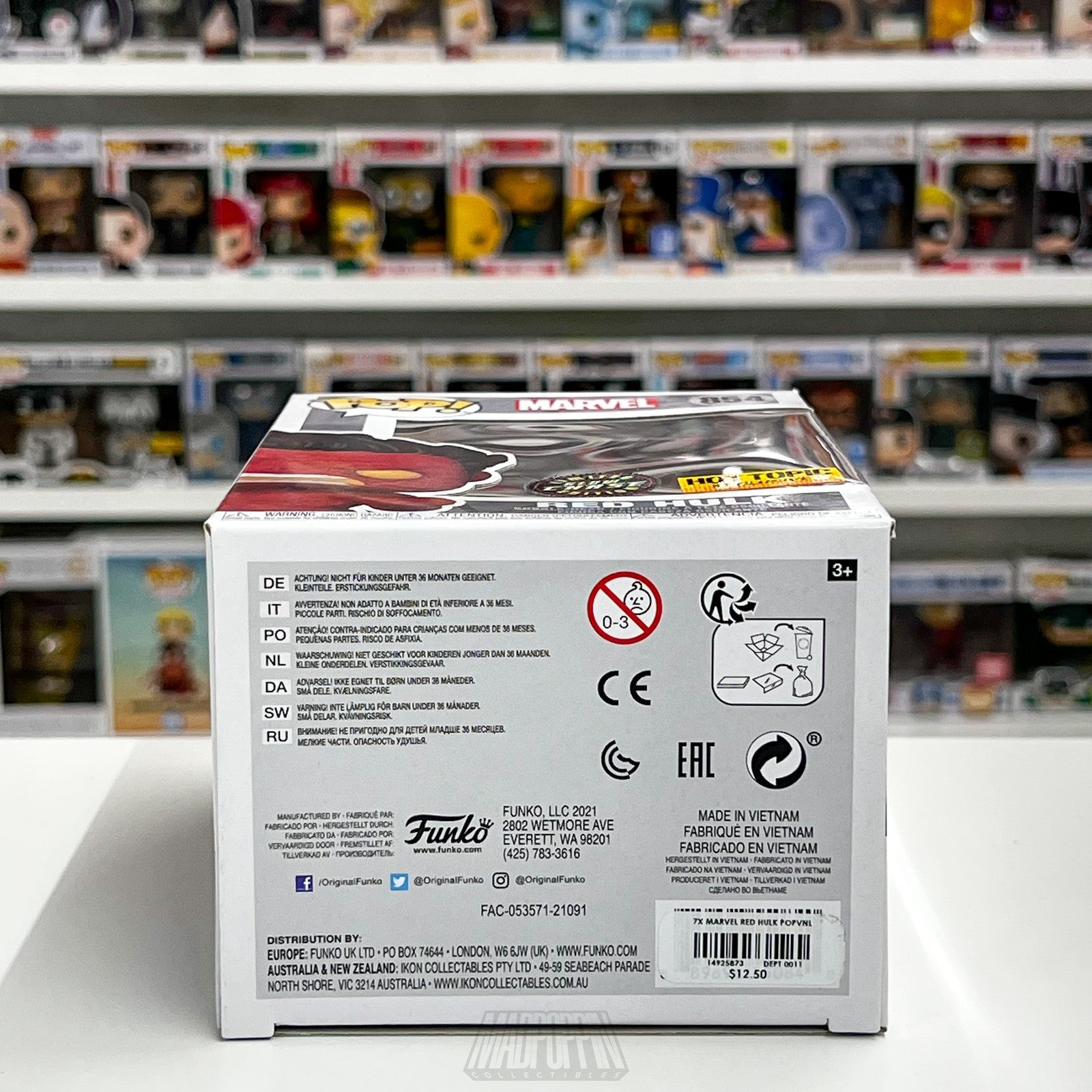 Funko Pop Marvel Red Hulk 854 Glow Chase Hot Topic Exclusive Vinyl Figure Bobble