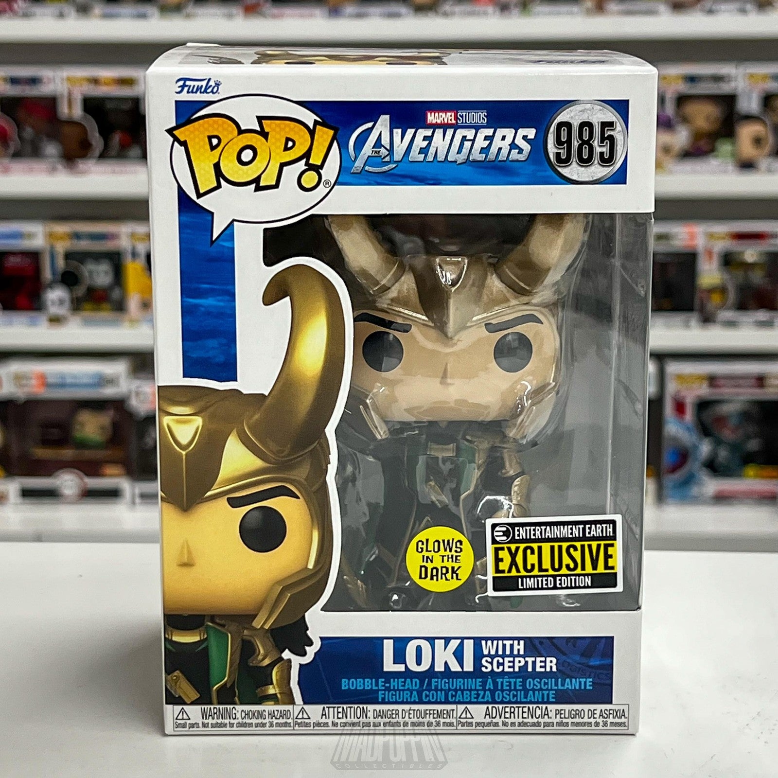 Funko Pop Avengers Loki With Scepter 985 Glow Dark EE Exclusive Limited Edition
