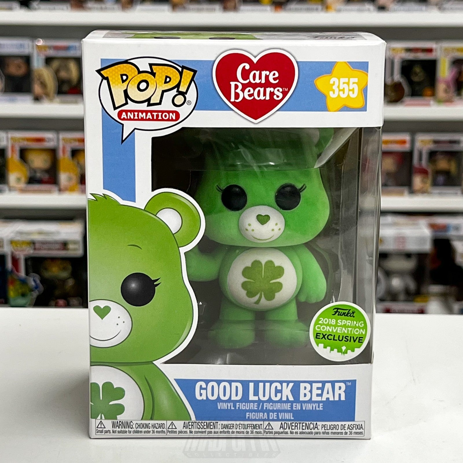 Funko Pop Animation Good Luck Care Bears Flocked ECCC 355 Green Toy Vinyl Figure0