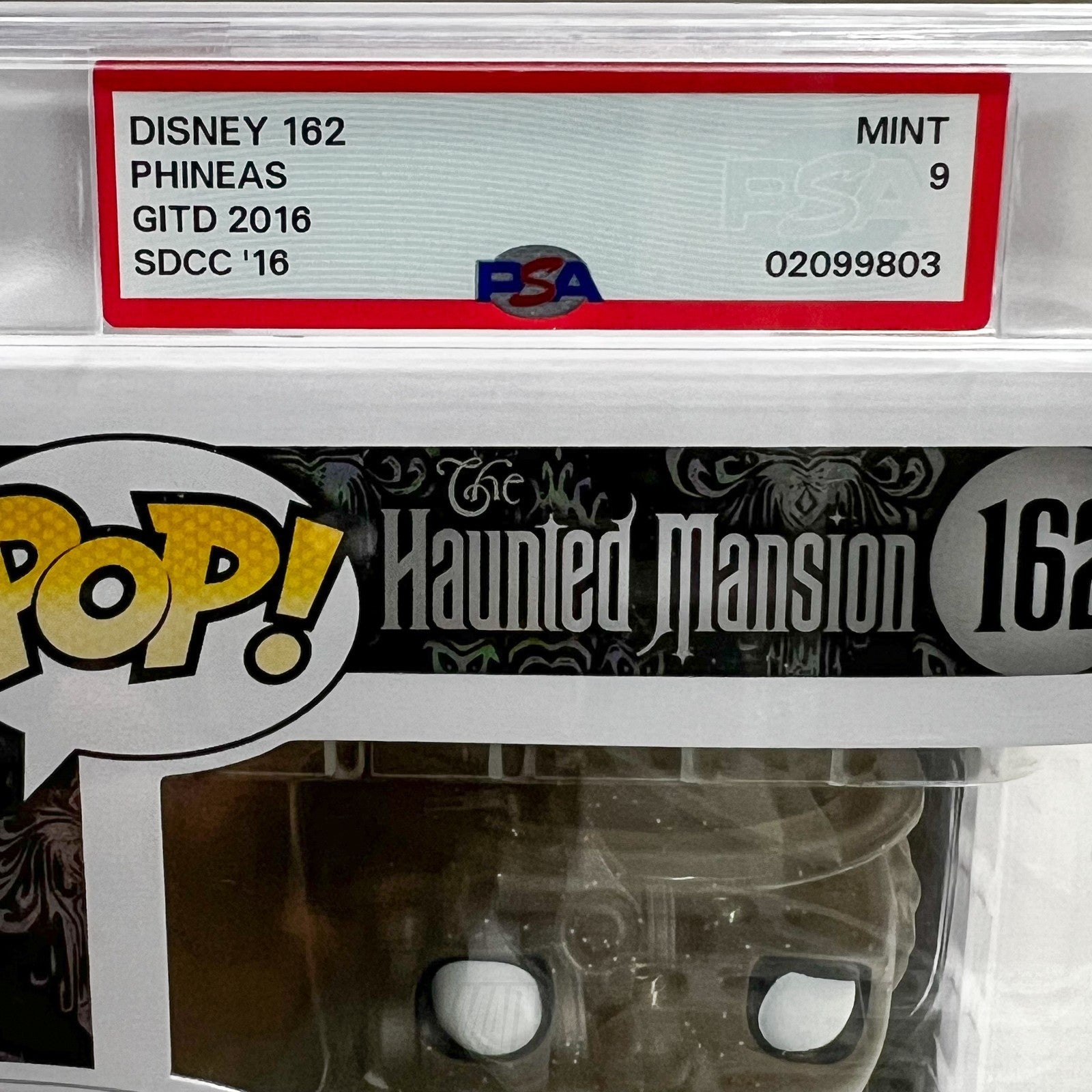 Funko Pop Disney The Haunted Mansion Phineas Glow SDCC 1000 PCS 162 PSA Graded 98