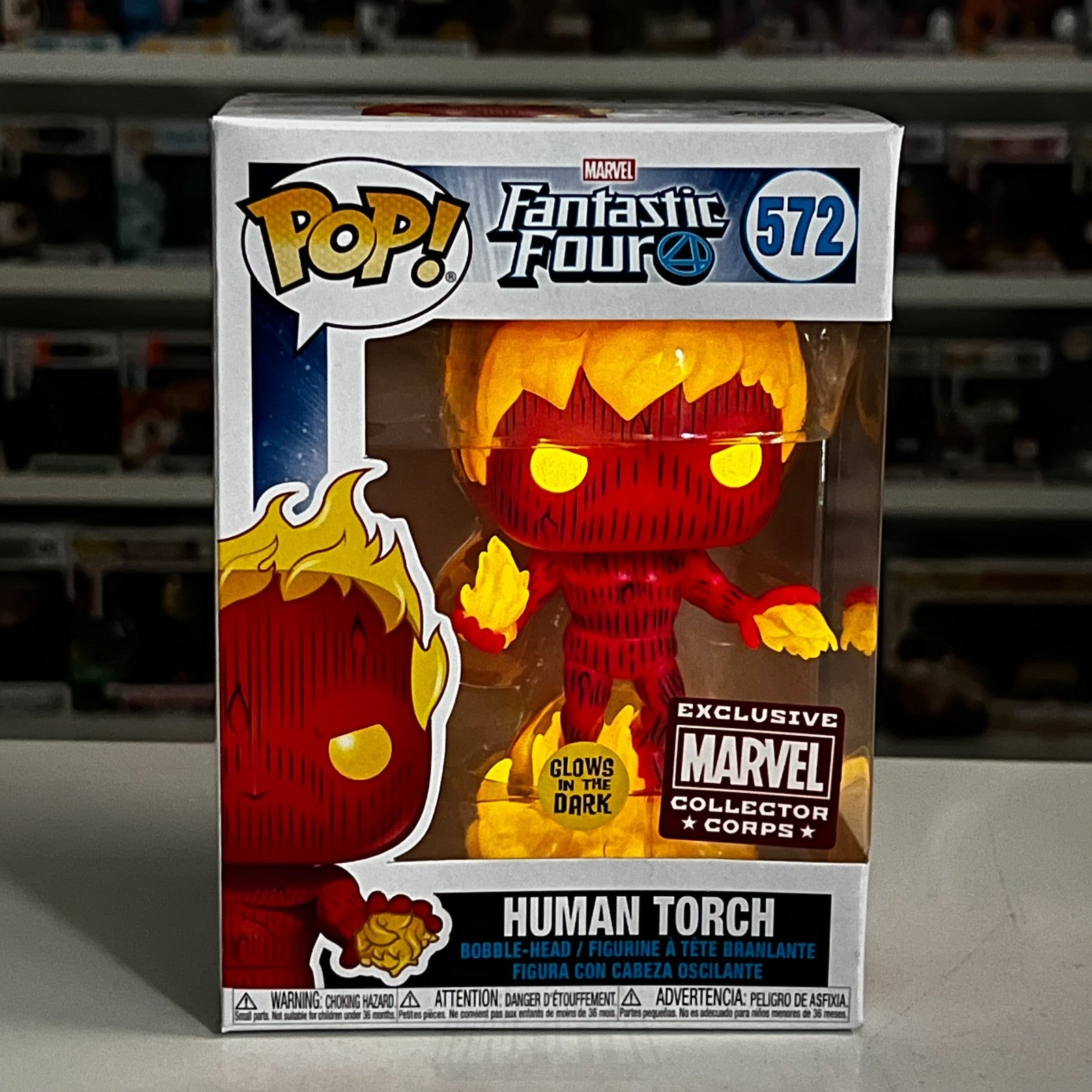 Funko Pop Marvel Collector Corps Fantastic Four Human Torch Glow 572 Toy Figure0