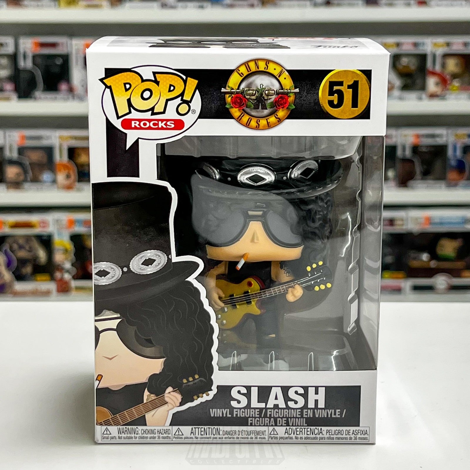 Funko Pop Rocks Slash 51 Guns N' Roses Vinyl Figure Window Display Box 2018 GNR