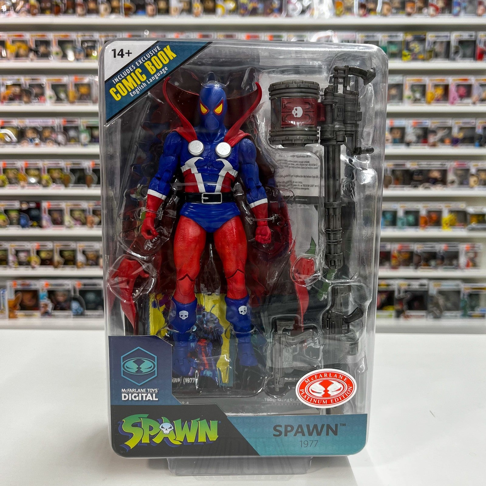 McFarlane Toys Spawn 1977 Page Punchers RED PLATINUM 7" Action Figure Comic Blue