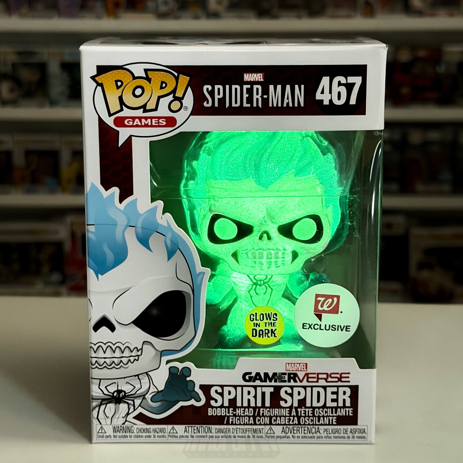 Funko Pop Marvel Spirit Spider Glow Walgreens 467 Flaming Skull Toy Vinyl Figure0