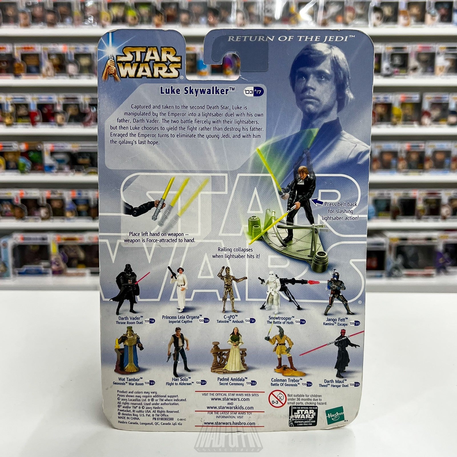Star Wars Luke Skywalker Throne Room Duel ROTJ Action Figure 2003 Hasbro Sealed