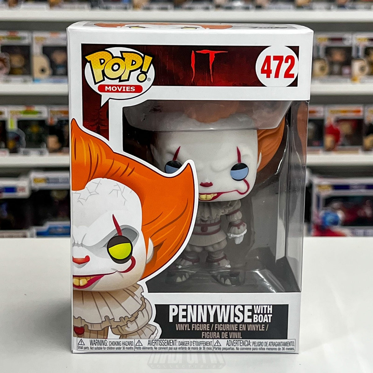Funko Pop Movies IT Pennywise With Boat Blue Eyes 472 Horror Clown Vinyl Figure