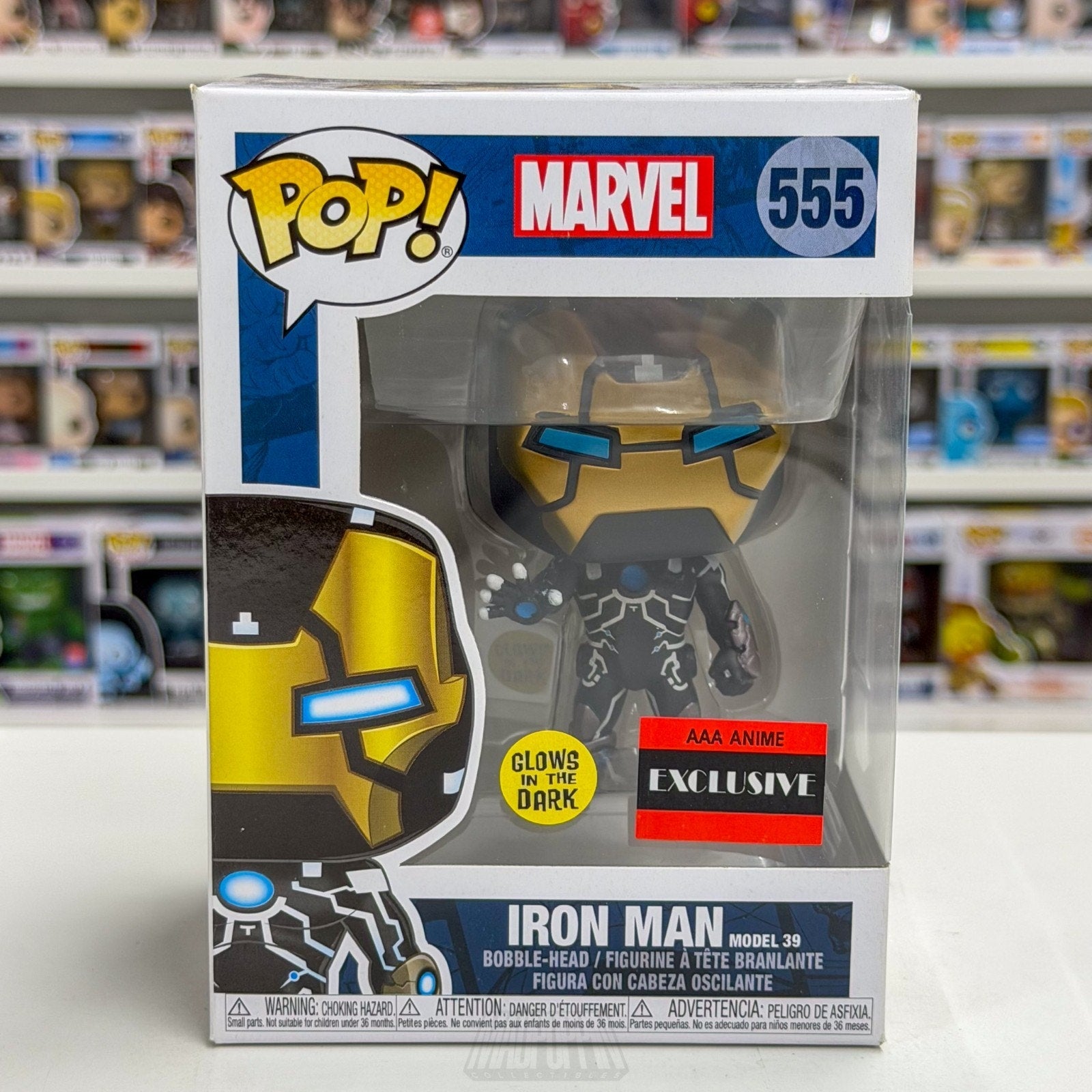Funko Pop Marvel Iron Man Model 39 Glow in the Dark AAA Anime 555 Vinyl Figure