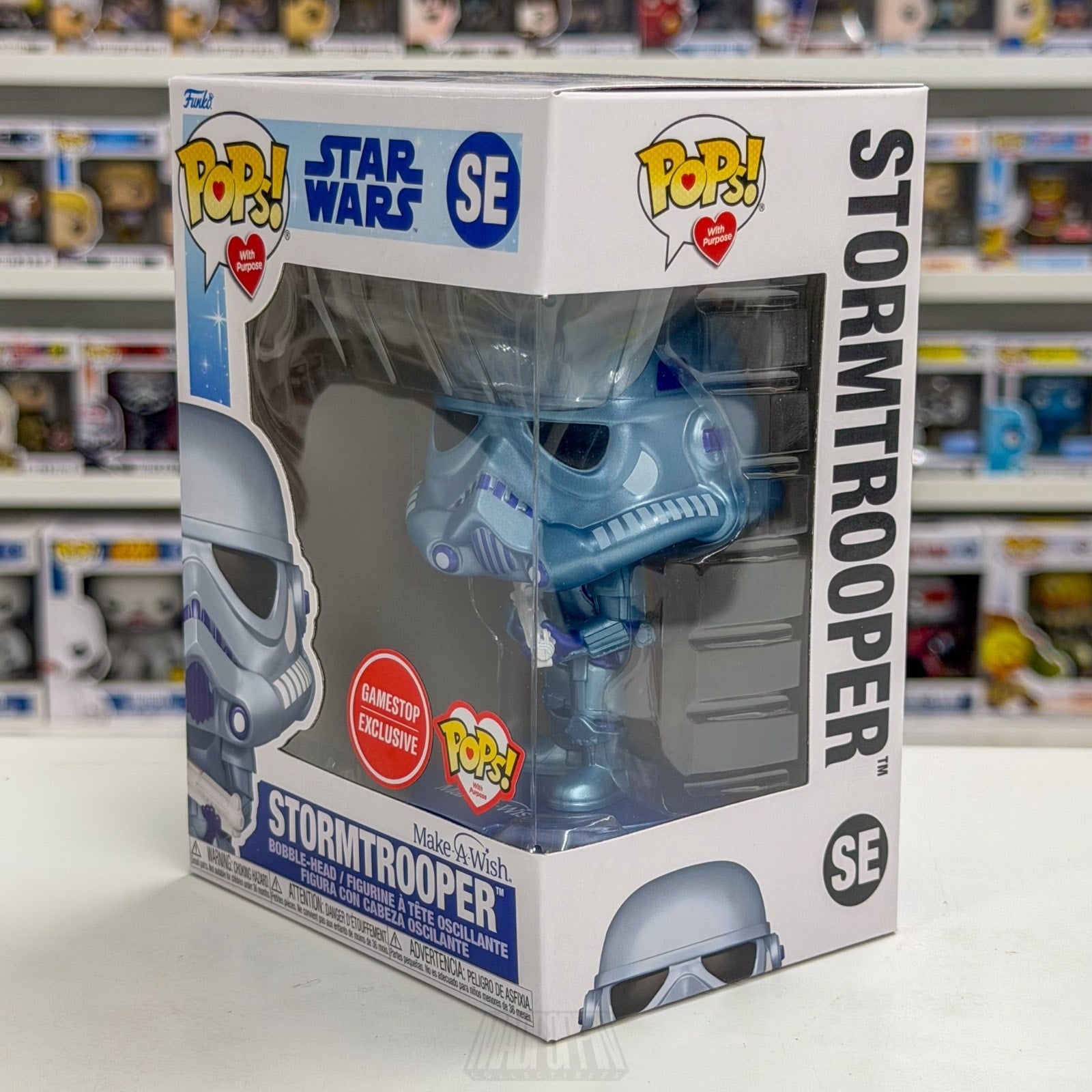Funko Pop Star Wars Make A Wish Stormtrooper Blue Metallic Gamestop SE Figure