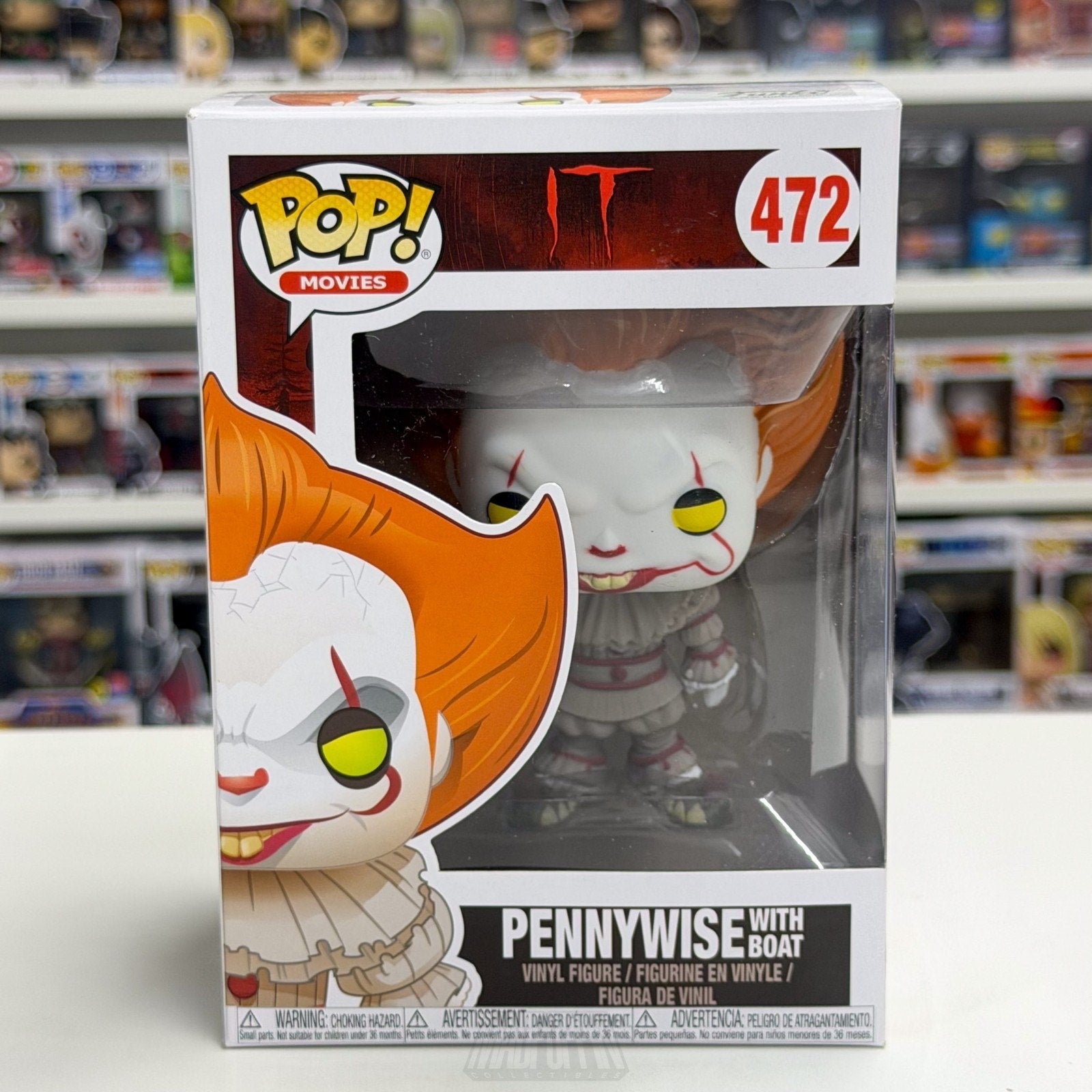 Funko Pop Movies It Pennywise w/Boat Yellow Eyes 472 Horror Stephen King Figure