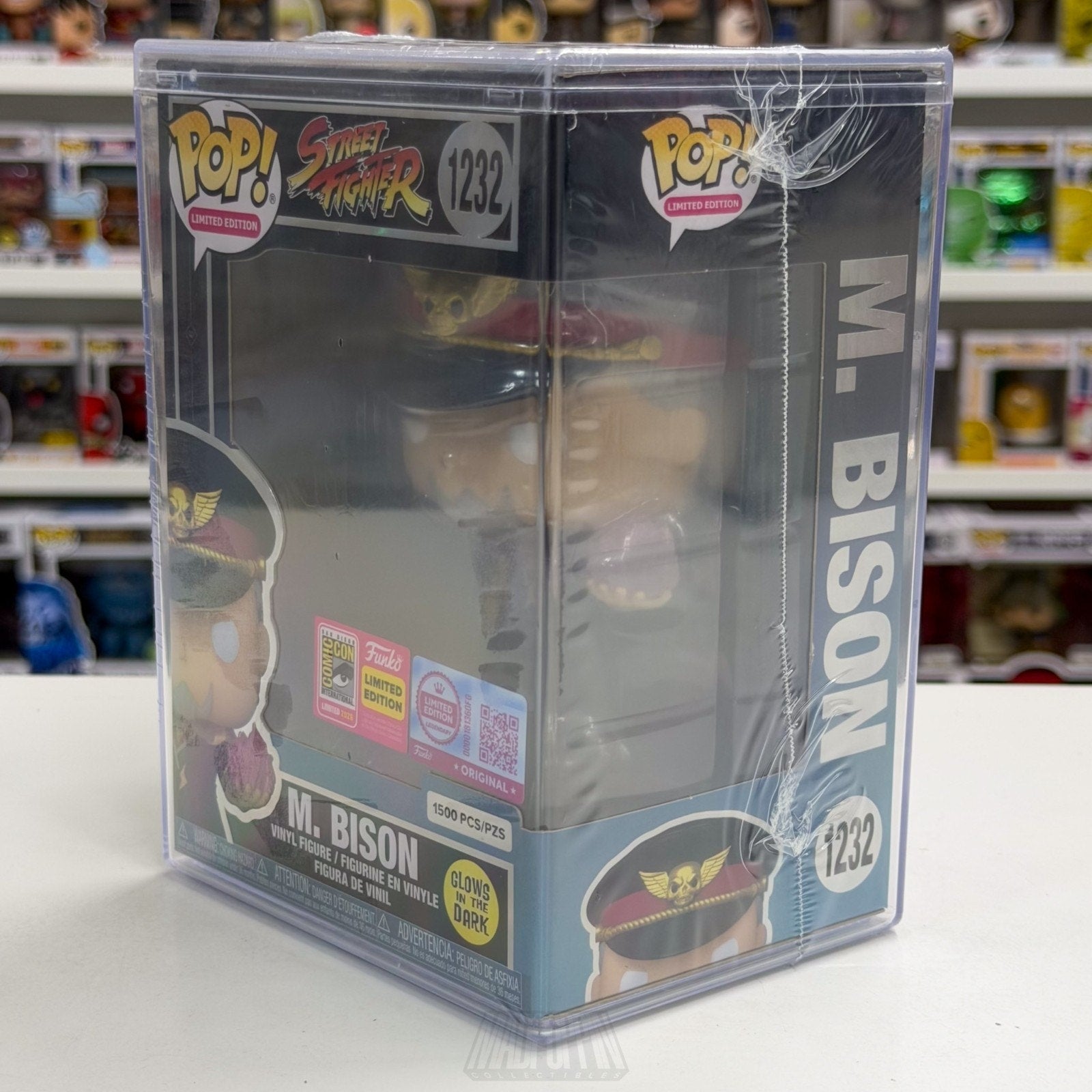 Funko Pop Street Fighter M Bison Glow 1232 1500 SDCC 2026 LEGENDARY CON STICKER