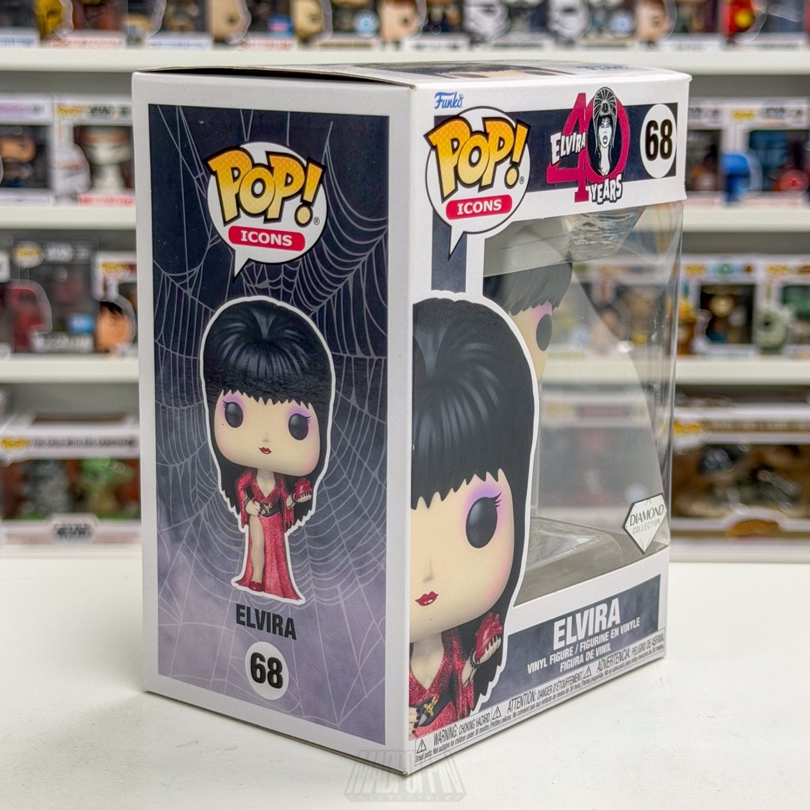 Funko Pop Icons Elvira Mistress of the Dark Diamond Glitter 68 Toy Vinyl Figure
