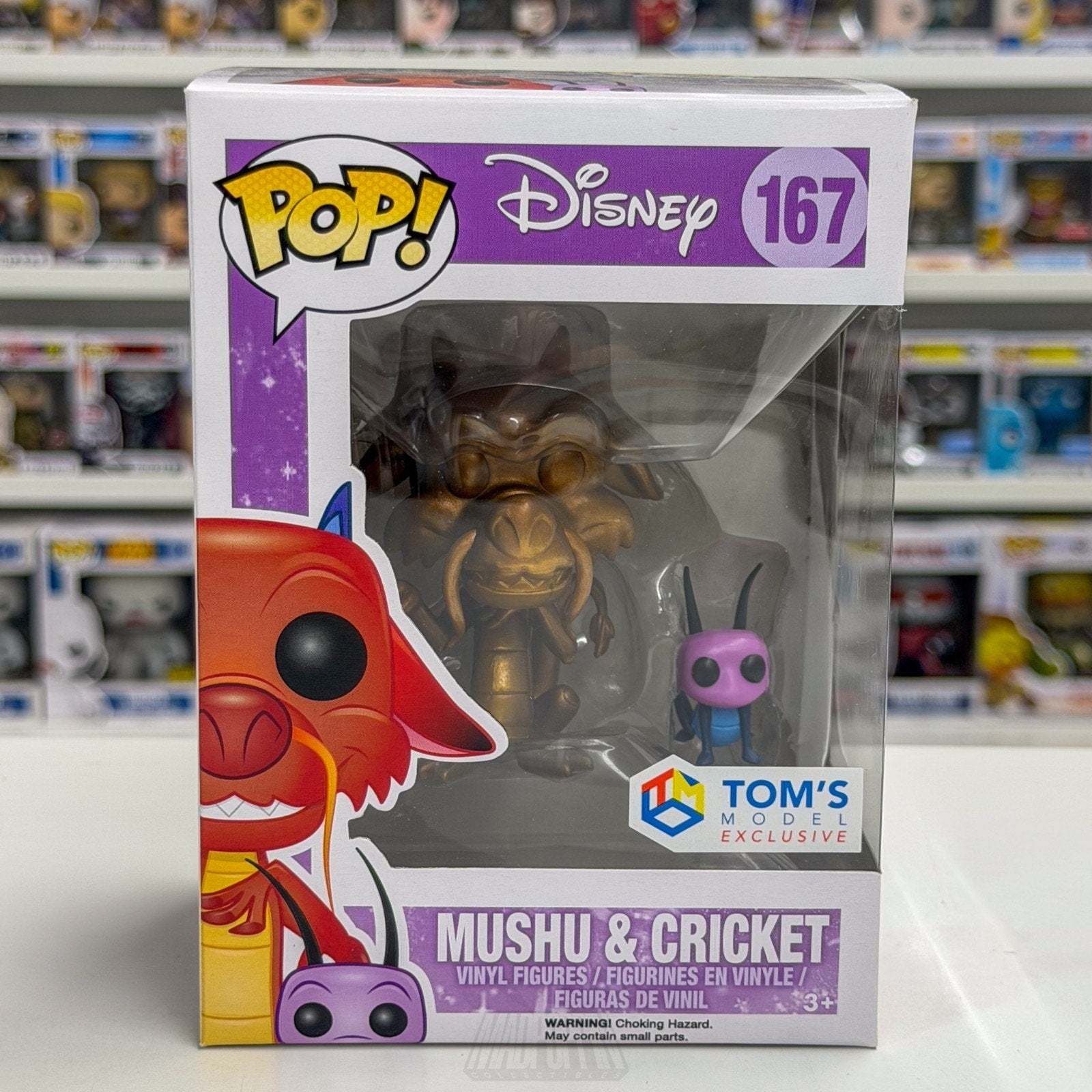 Funko Pop Disney Gold Mushu & Cricket Tom's Model 167 Animated Toy Vinyl Figure