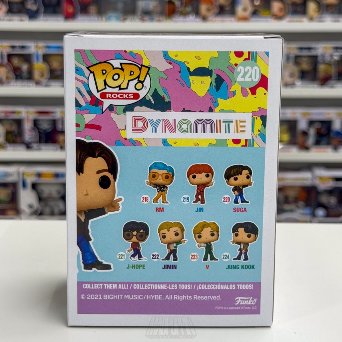 Funko Pop Rocks BTS Dynamite Suga 220 Yoon-gi Boy Band Korean K-Pop Toy Figure