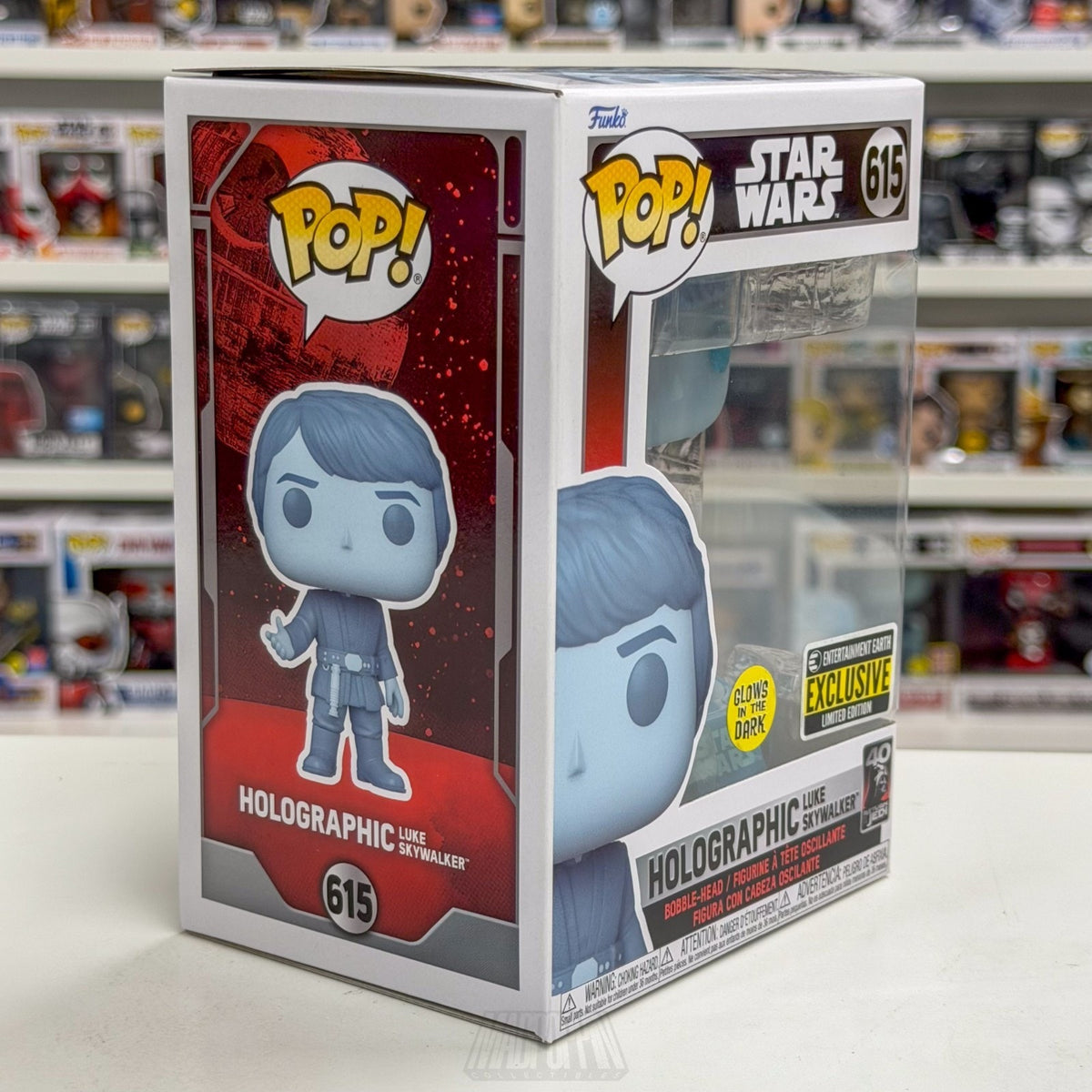 Funko Pop Star Wars Holographic Luke Skywalker Glow Entertainment Earth 615 Toy