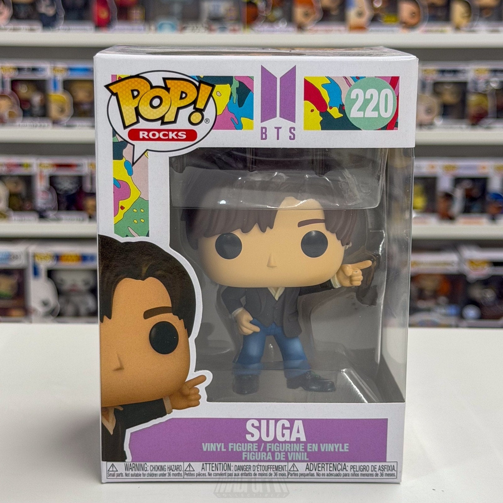 Funko Pop Rocks BTS Dynamite Suga 220 Yoon-gi Boy Band Korean K-Pop Toy Figure