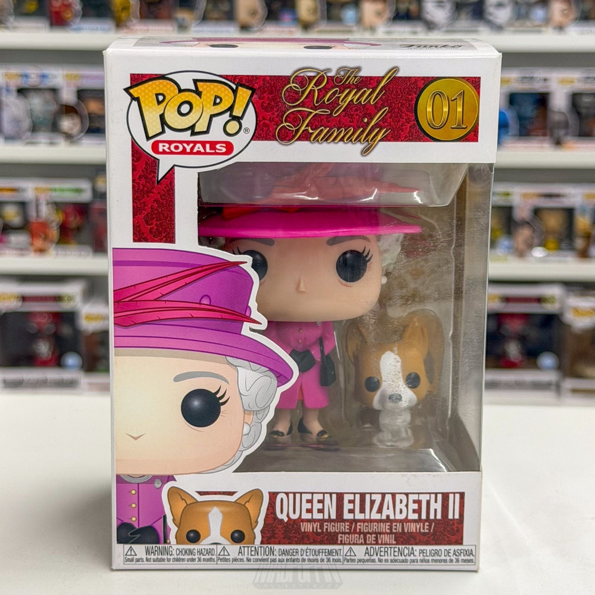 Funko Pop The Royal Family Queen Elizabeth II Pink Outfit Corgi 01 Vinyl Figure