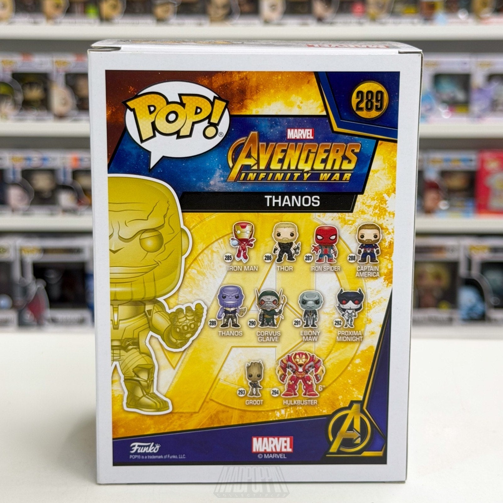 Funko Pop Marvel Avengers Infinity War Thanos Walmart Yellow Chrome 289 Figure