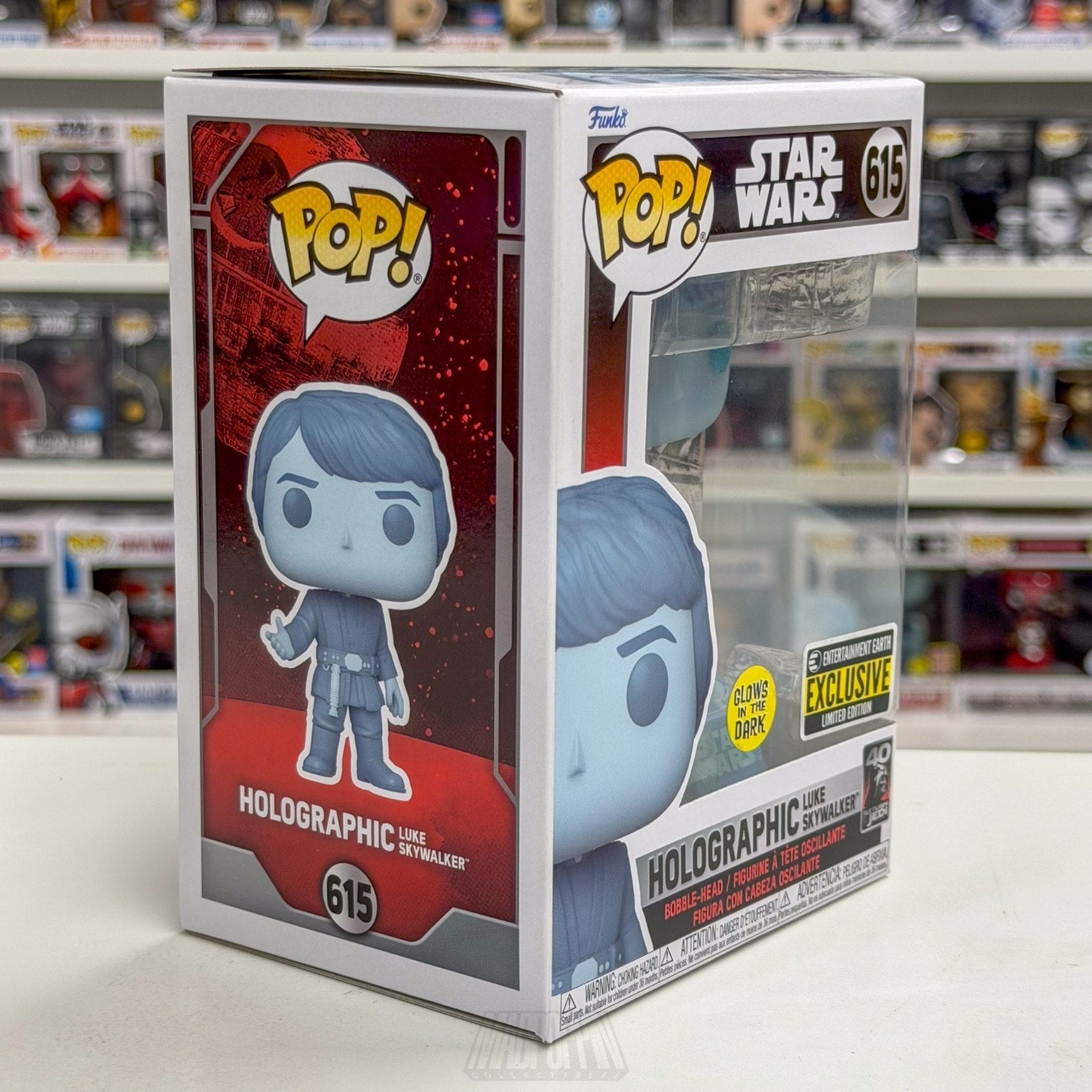 Funko Pop Star Wars Holographic Luke Skywalker Glow Entertainment Earth 615 Toy