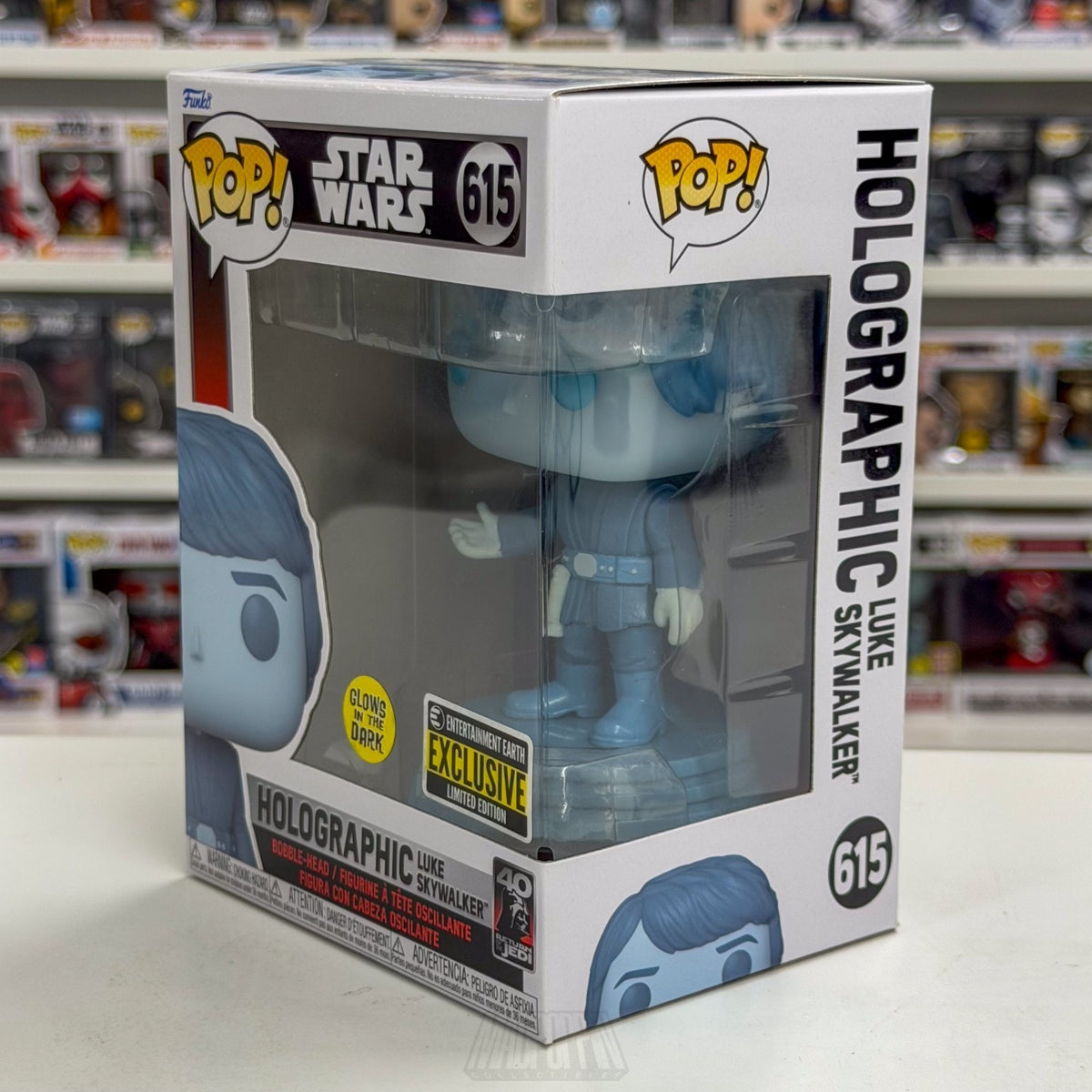 Funko Pop Star Wars Holographic Luke Skywalker Glow Entertainment Earth 615 Toy