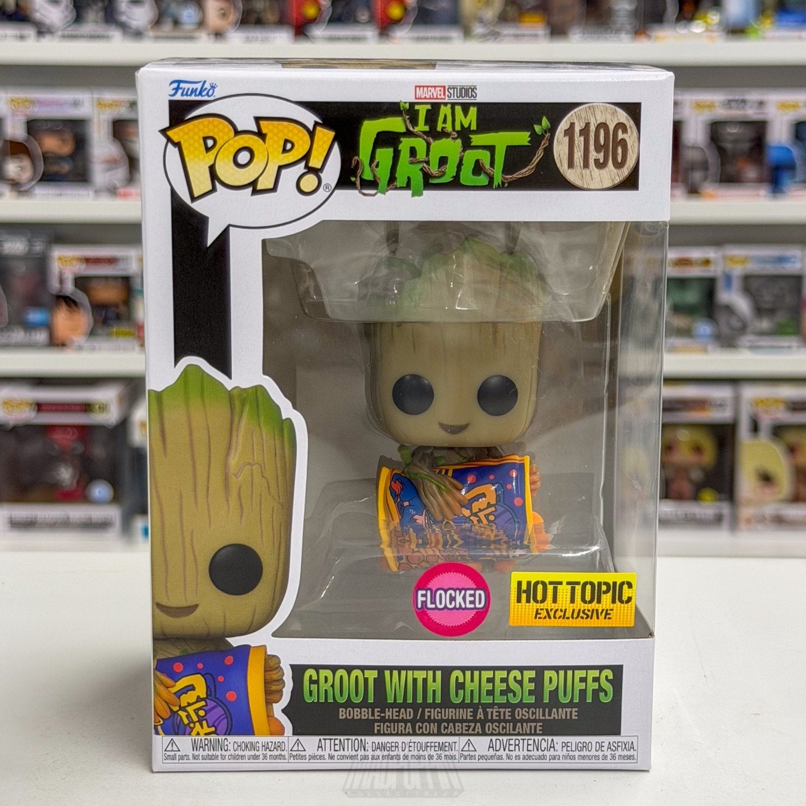 Funko Pop Marvel I Am Baby Groot Cheese Puffs Flocked 1196 GOTG Toy Vinyl Figure