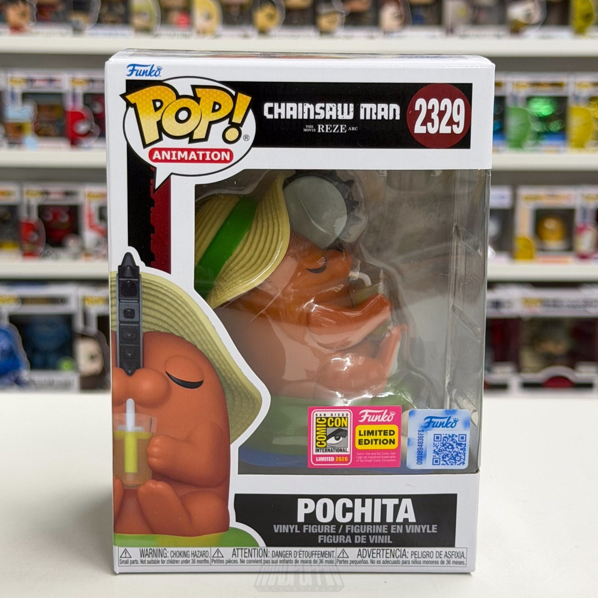 Funko Pop Anime Chainsaw Man Pochita Lounging 2329 SDCC 2026 Manga CON STICKER