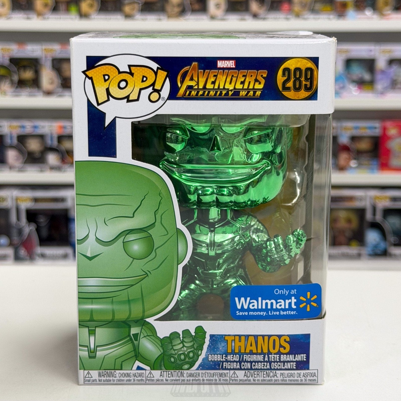Funko Pop Marvel Avengers Infinity War Thanos Walmart Green Chrome 289 Figure