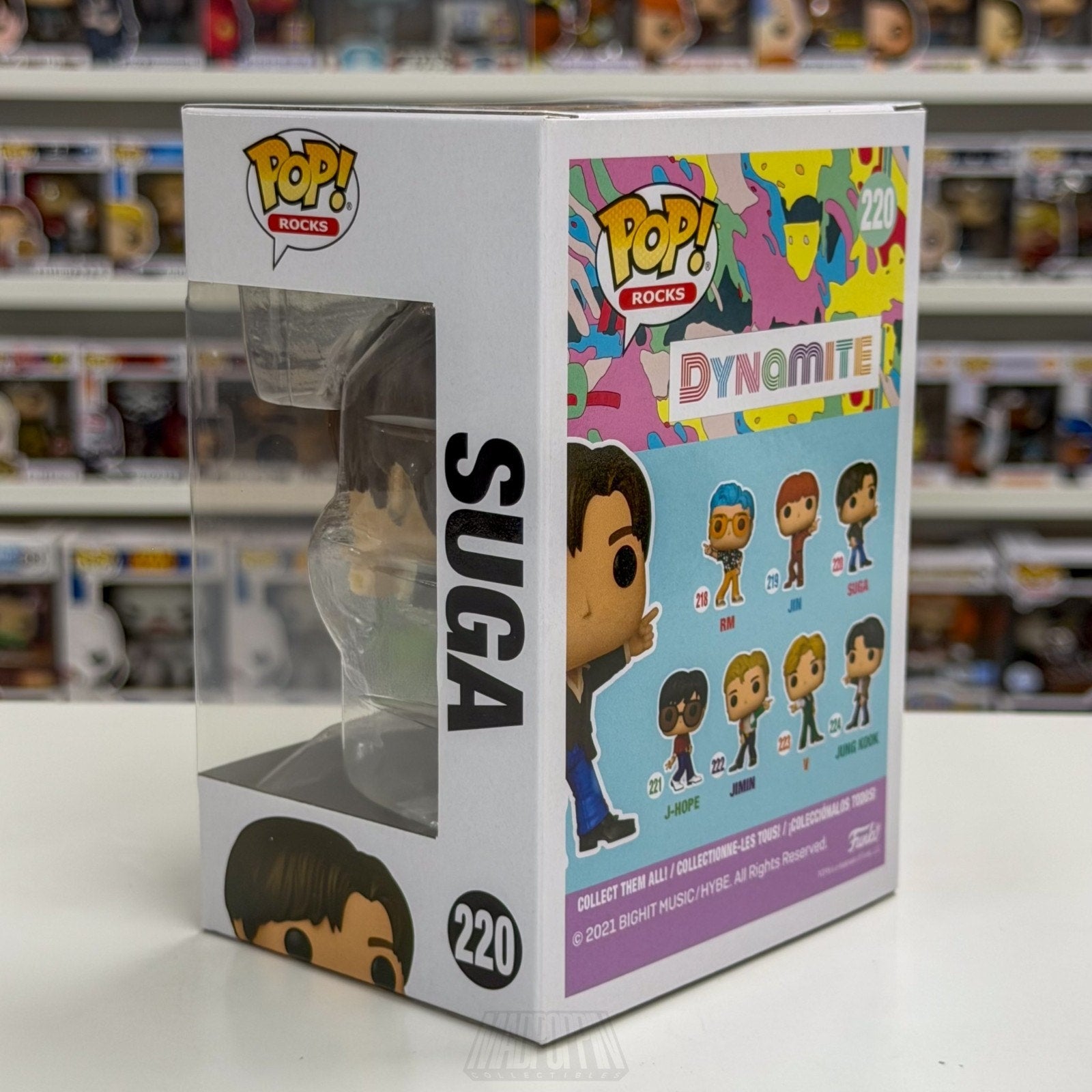 Funko Pop Rocks BTS Dynamite Suga 220 Yoon-gi Boy Band Korean K-Pop Toy Figure