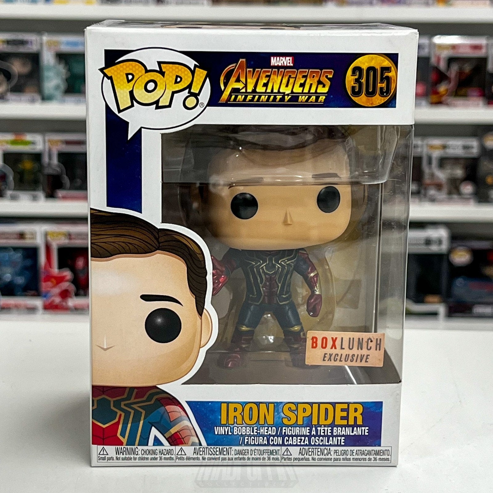 Funko Pop Marvel Avengers Infinity War Iron Spider Unmasked BoxLunch 305 Figure