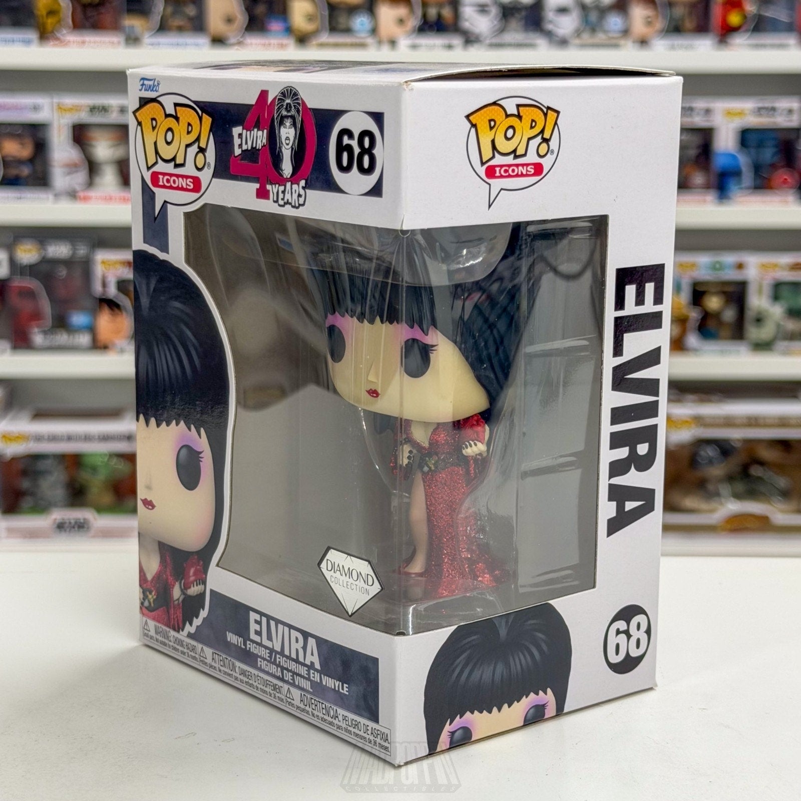 Funko Pop Icons Elvira Mistress of the Dark Diamond Glitter 68 Toy Vinyl Figure