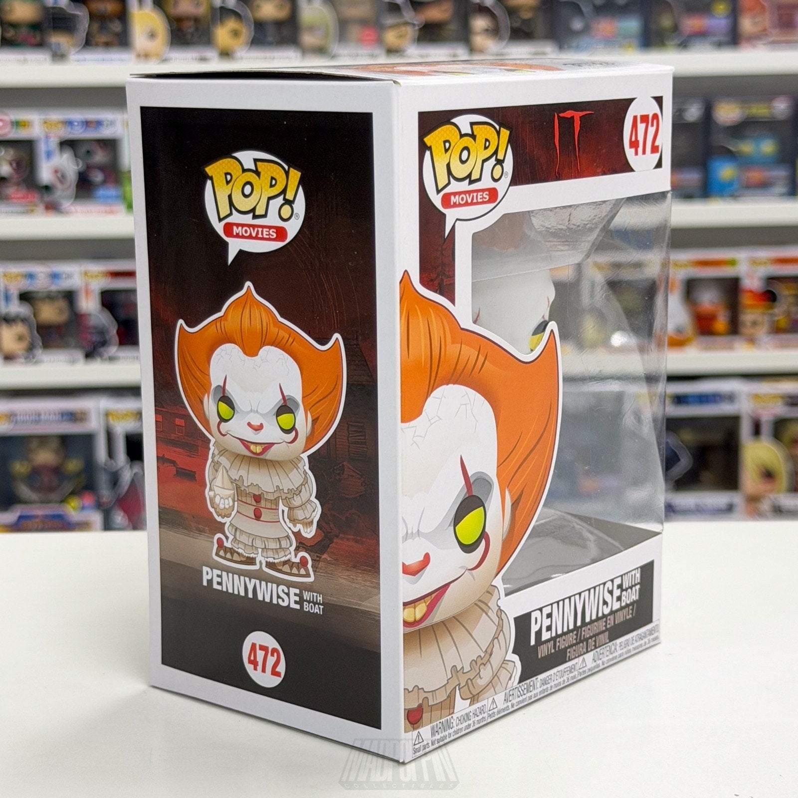 Funko Pop Movies It Pennywise w/Boat Yellow Eyes 472 Horror Stephen King Figure