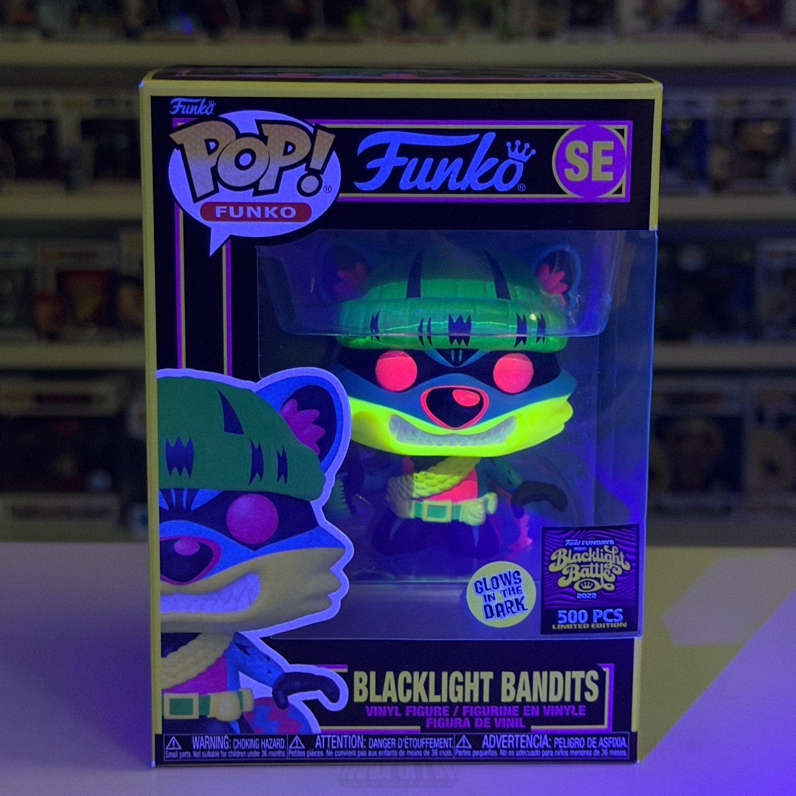 Funko Pop Fundays Blacklight Battle Bandits Glow SE 500 PCS Raccoon Vinyl Figure