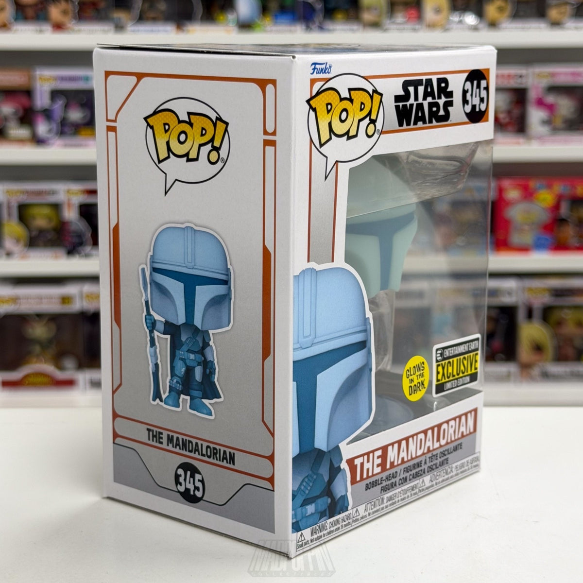 Funko Pop Star Wars Mandalorian Holographic Glow Entertainment Earth 345 Figure