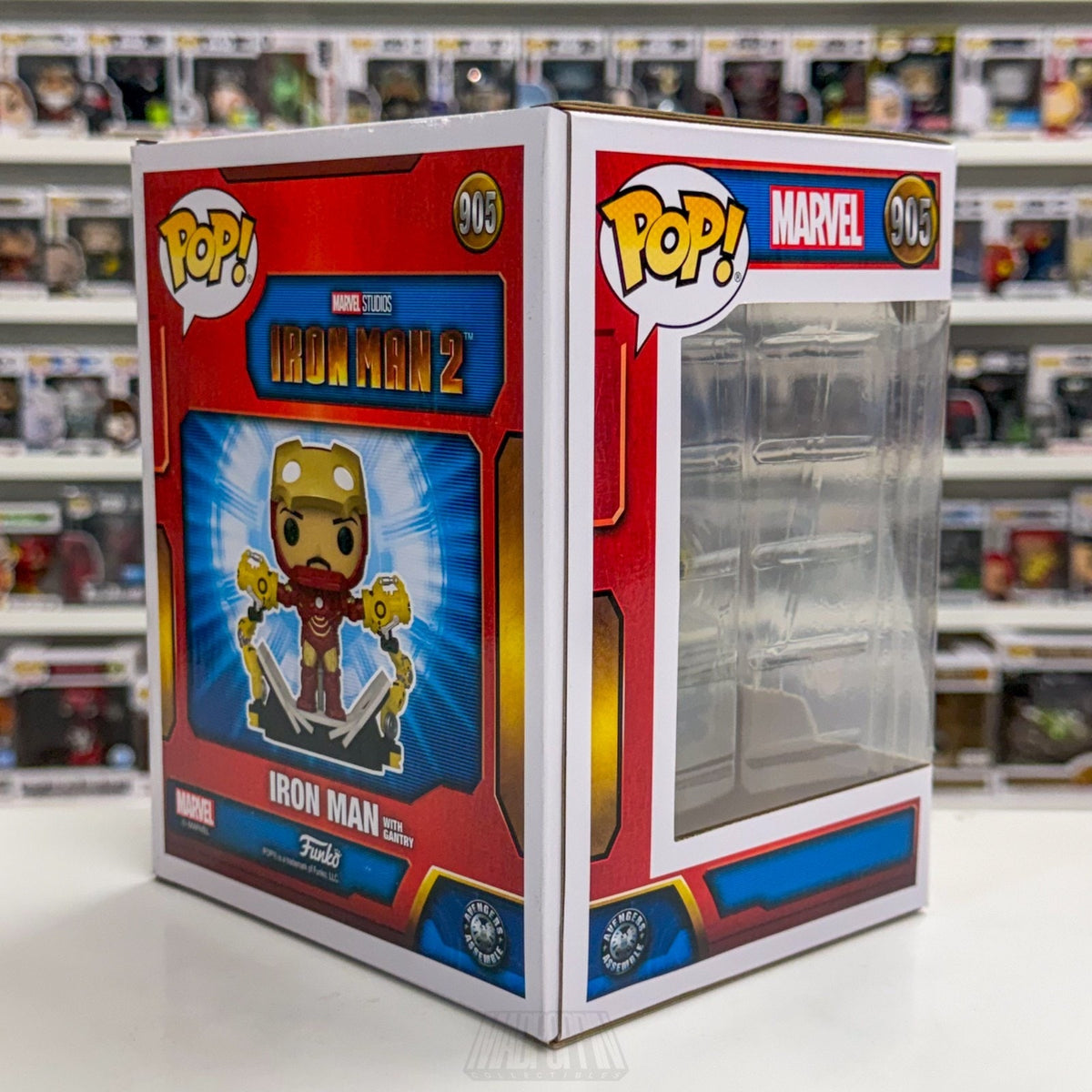 Funko Pop Marvel Iron Man w/Gantry GLow PX 905 MCU Superhero Deluxe Vinyl Figure