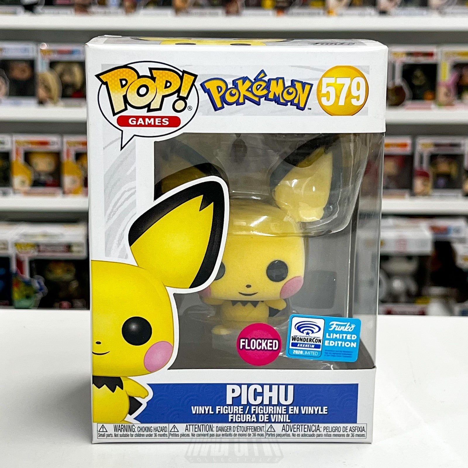 Funko Pop Games Pokemon Pichu Flocked WonderCon 579 Official Sticker TCG Figure0