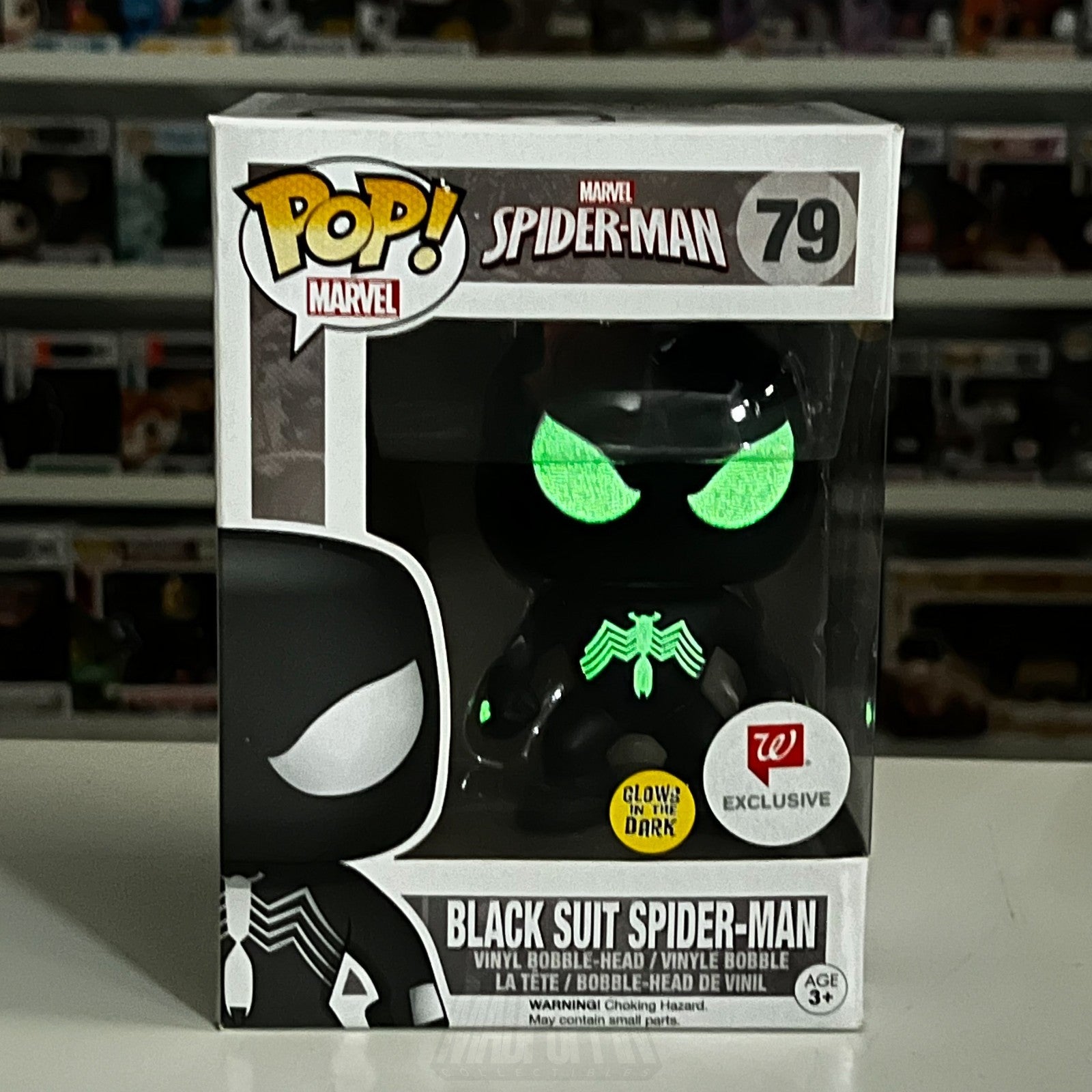 Funko Pop Marvel Black Suit SpiderMan Glow Walgreens 79 Secret Wars Toy Figure0