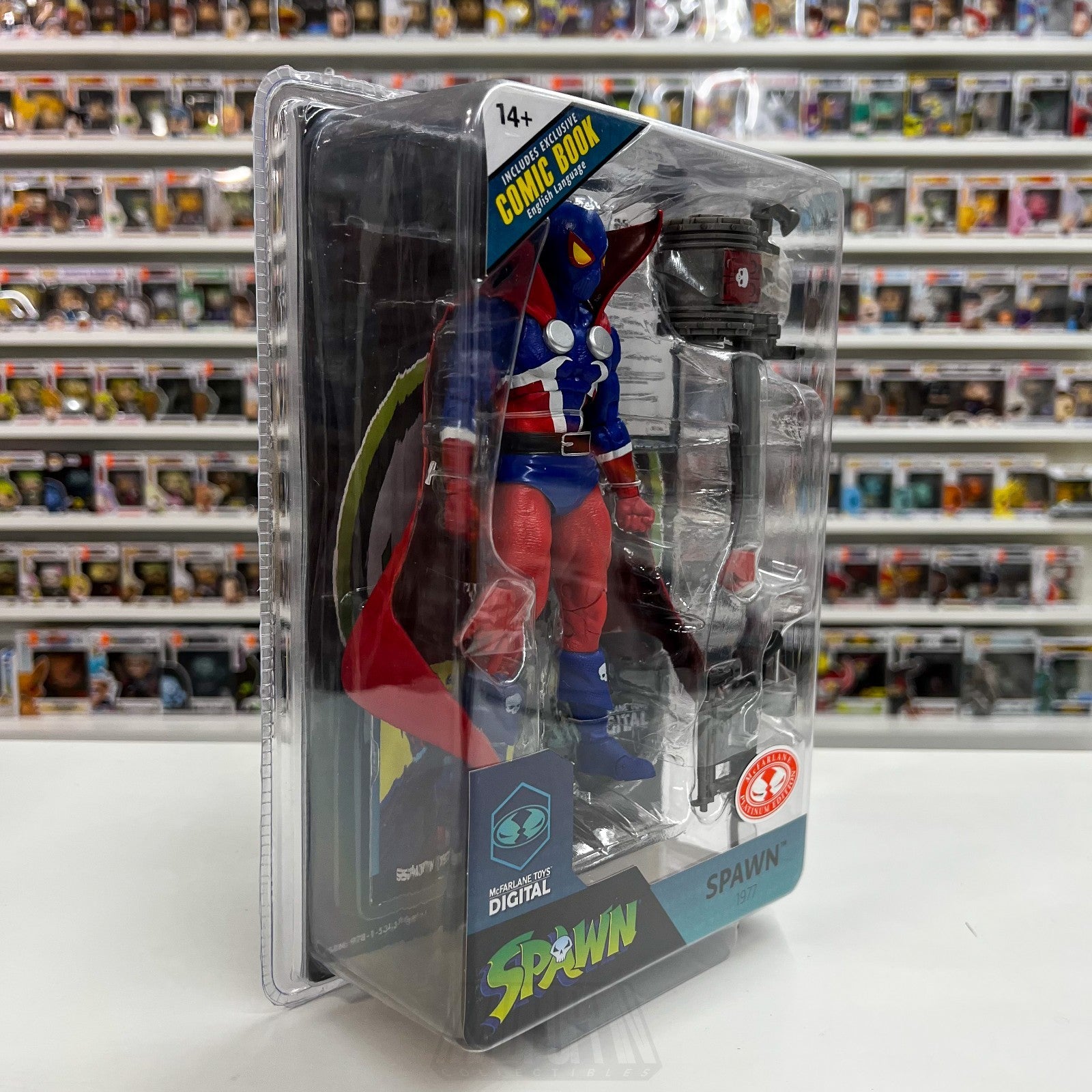 McFarlane Toys Spawn 1977 Page Punchers RED PLATINUM 7" Action Figure Comic Blue