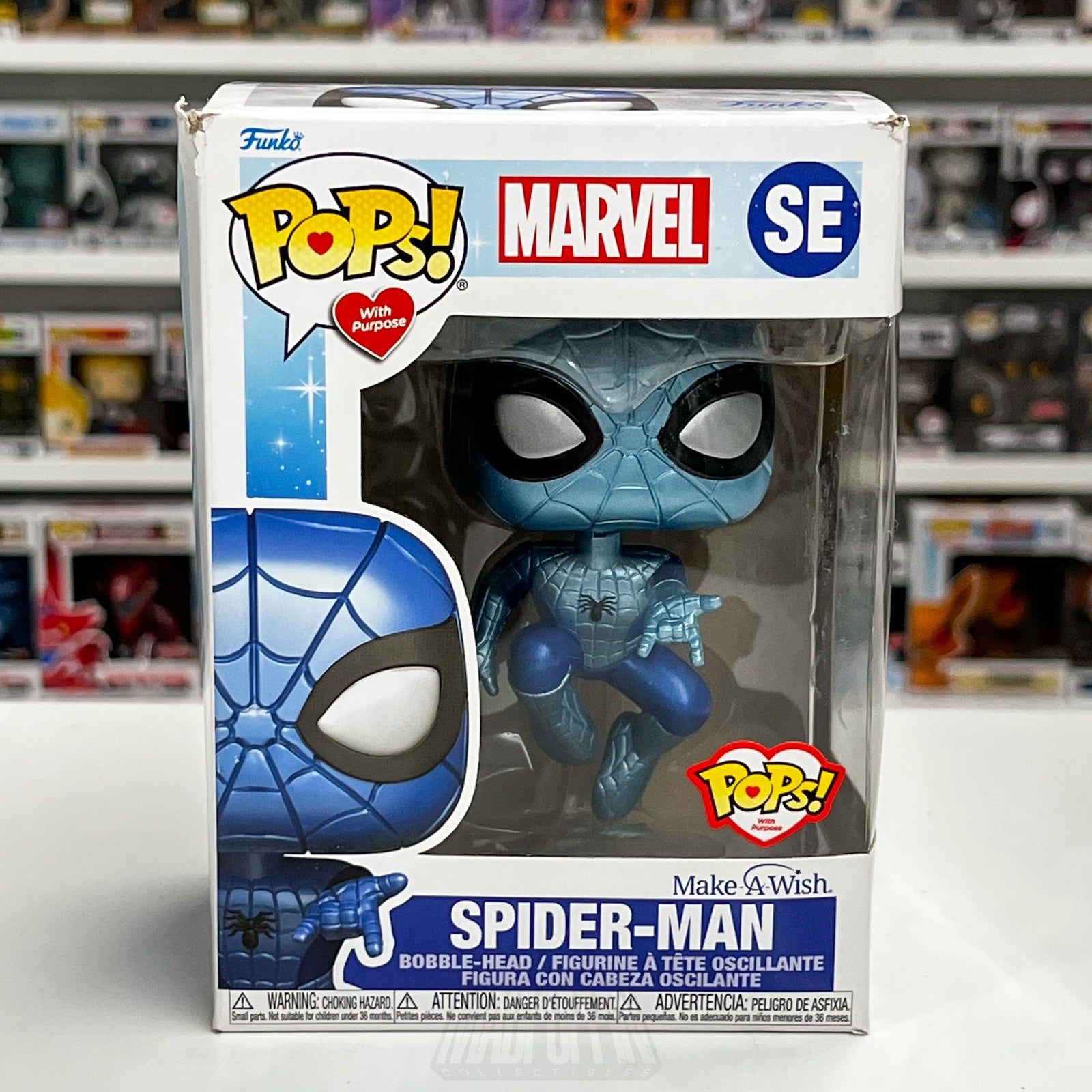 Funko Pops w/Pupose Marvel Make A Wish Spider-Man Blue Metallic SE Vinyl Figure0