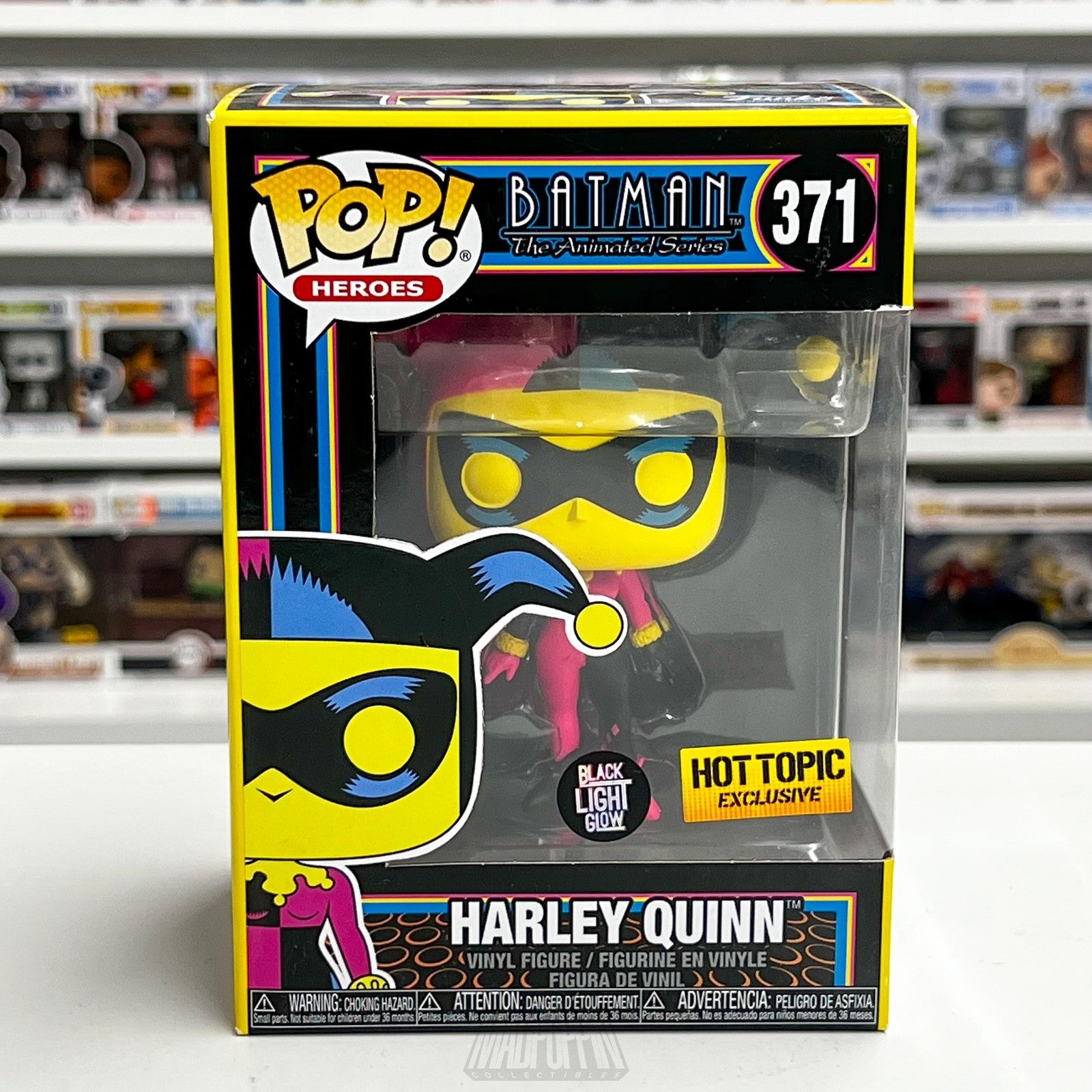 Funko Pop Harley Quinn 371 Batman Animated Black Light Glow Hot Topic Exclusive