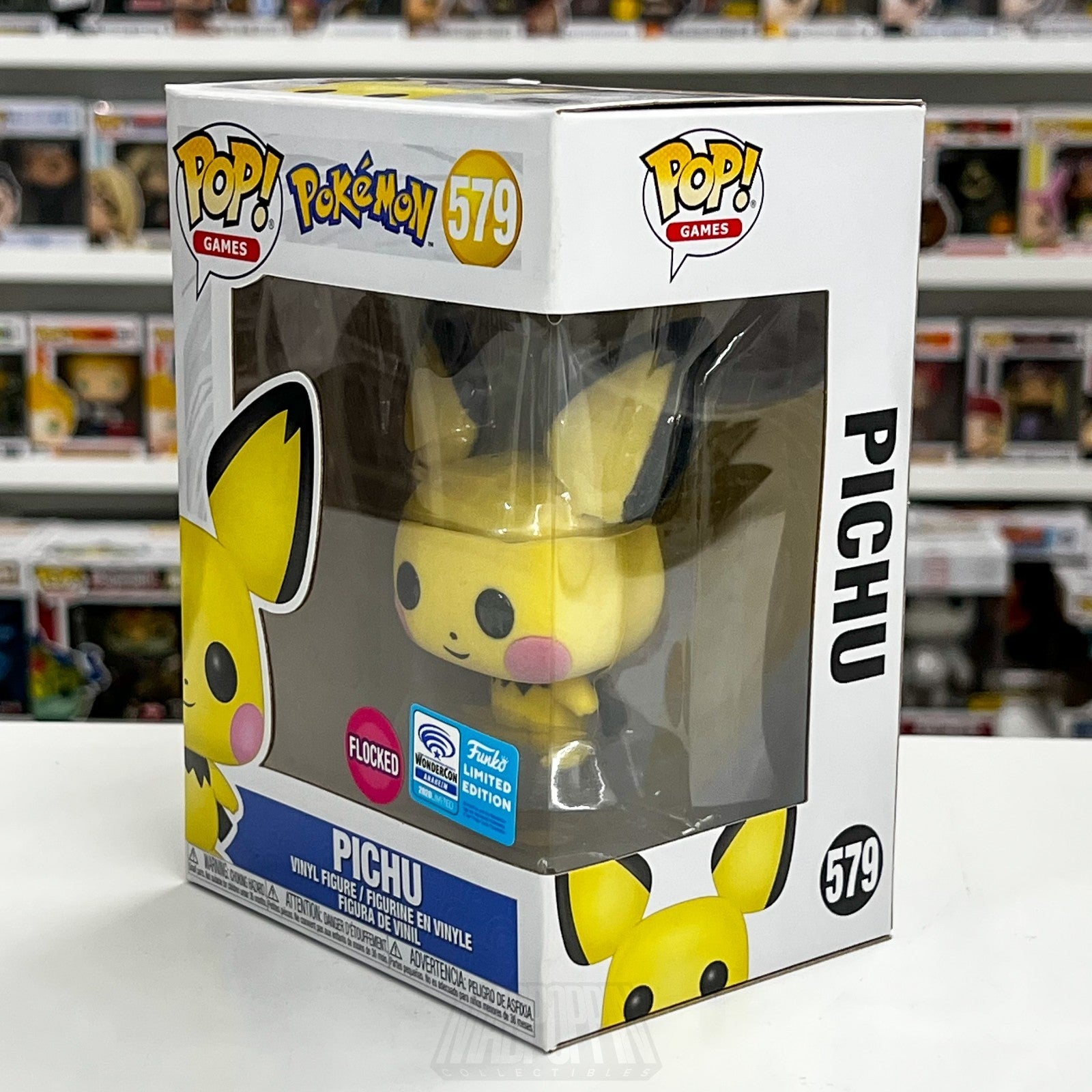Funko Pop Games Pokemon Pichu Flocked WonderCon 579 Official Sticker TCG Figure1