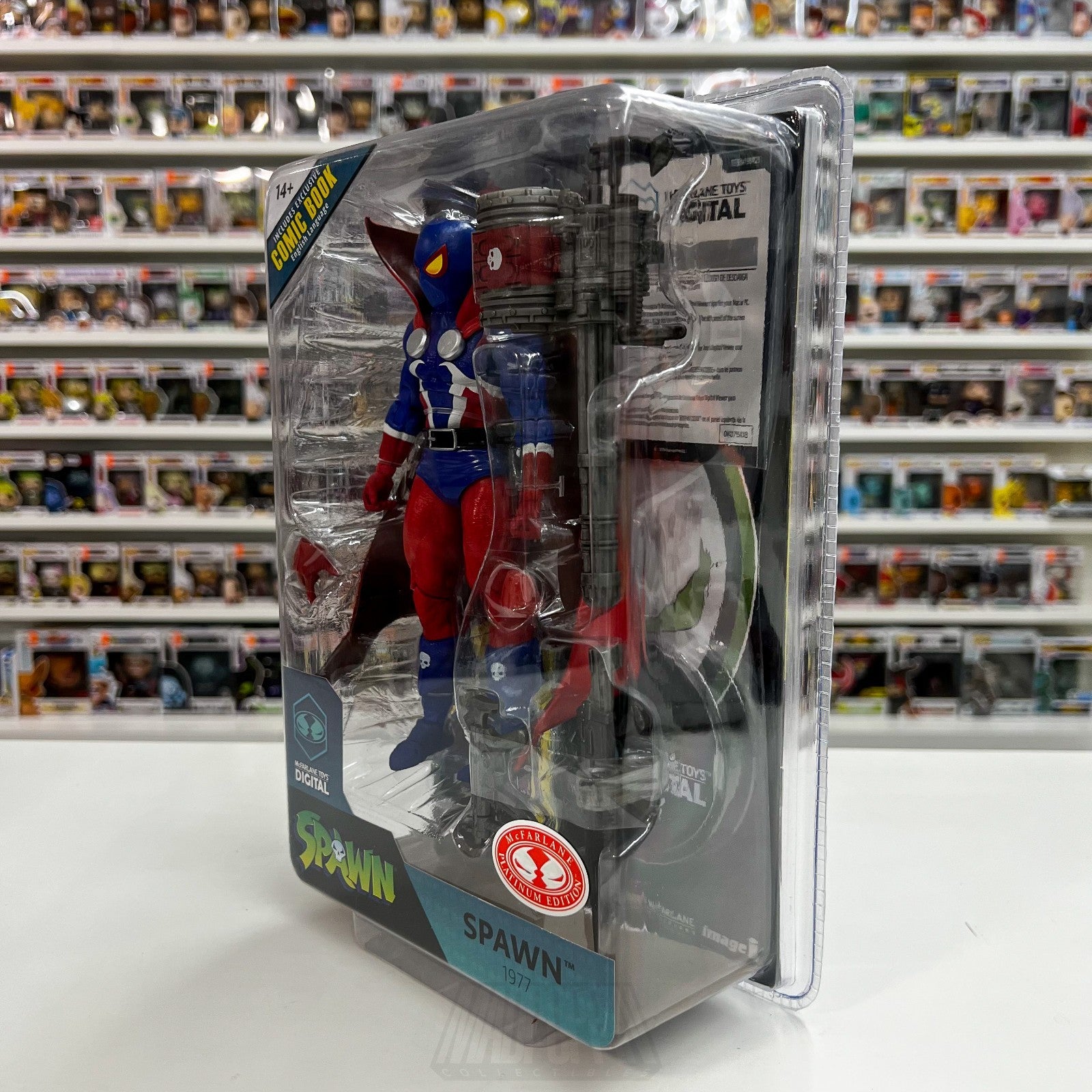 McFarlane Toys Spawn 1977 Page Punchers RED PLATINUM 7" Action Figure Comic Blue