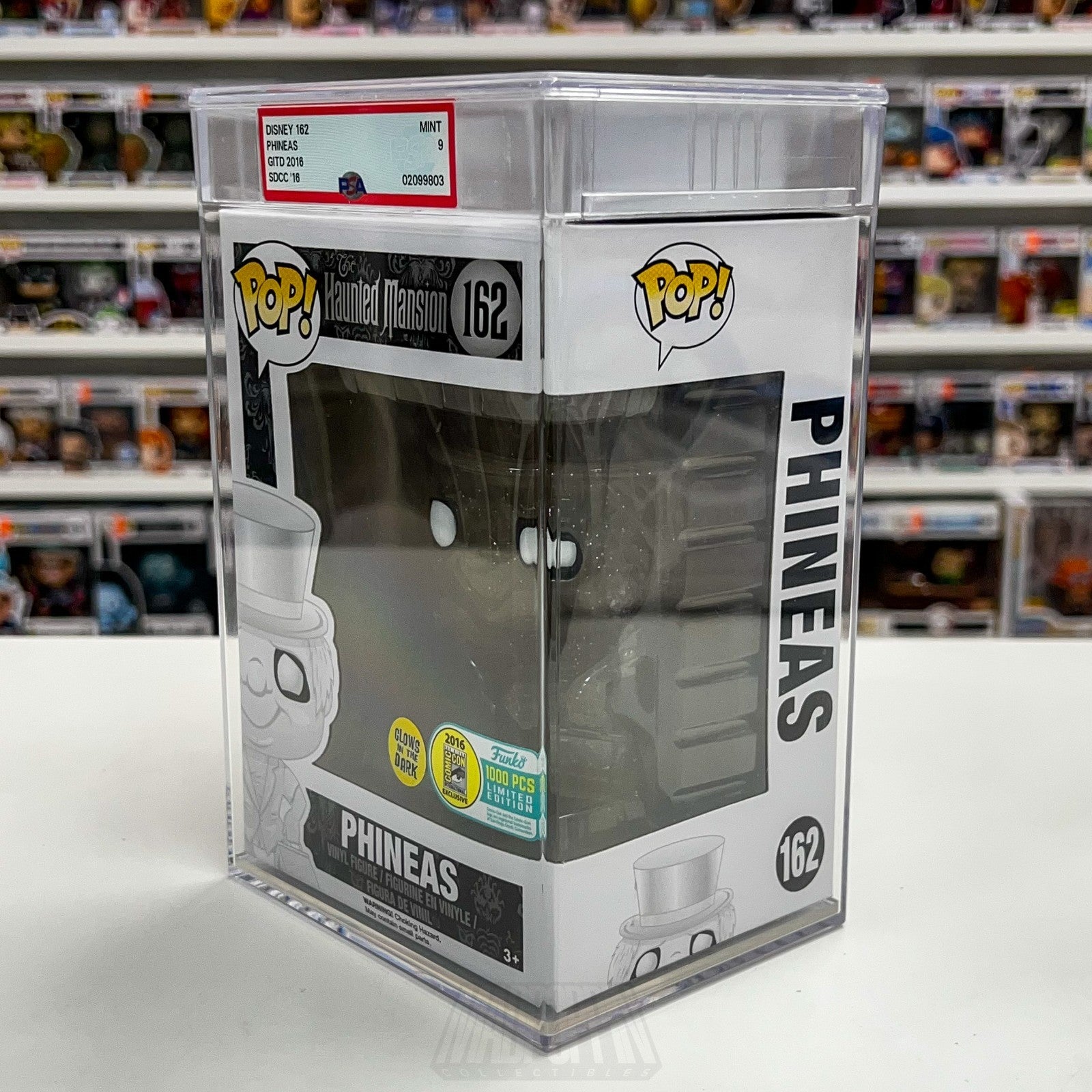 Funko Pop Disney The Haunted Mansion Phineas Glow SDCC 1000 PCS 162 PSA Graded 91