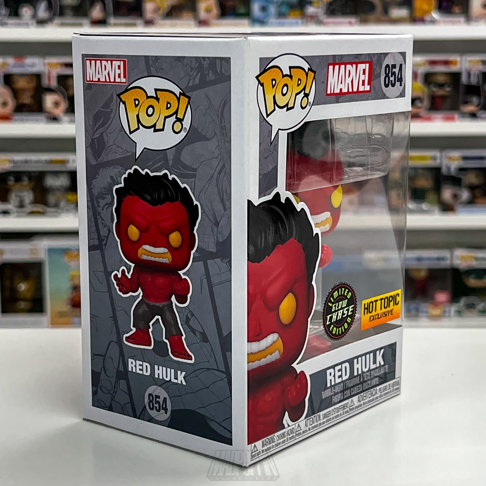 Funko Pop Marvel Red Hulk 854 Glow Chase Hot Topic Exclusive Vinyl Figure Bobble