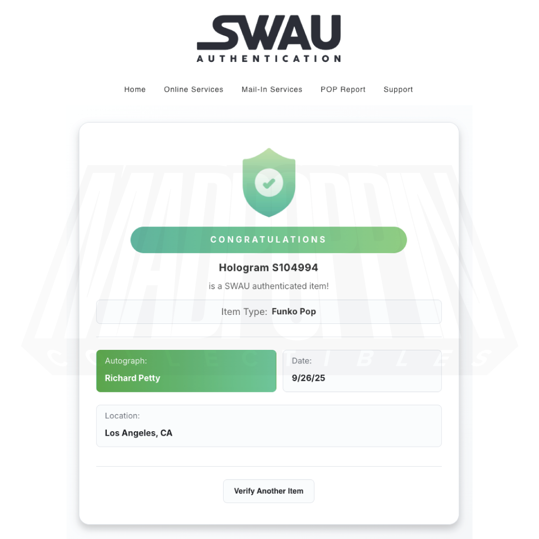 Funko Pop NASCAR Richard Petty 02 Vinyl Figure Autographed SWAU Authenticated